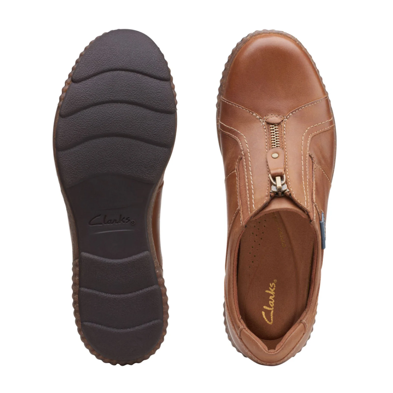 Clarks Magnolia Zip Slip On (Women) - Dark Tan Leather - Image 3