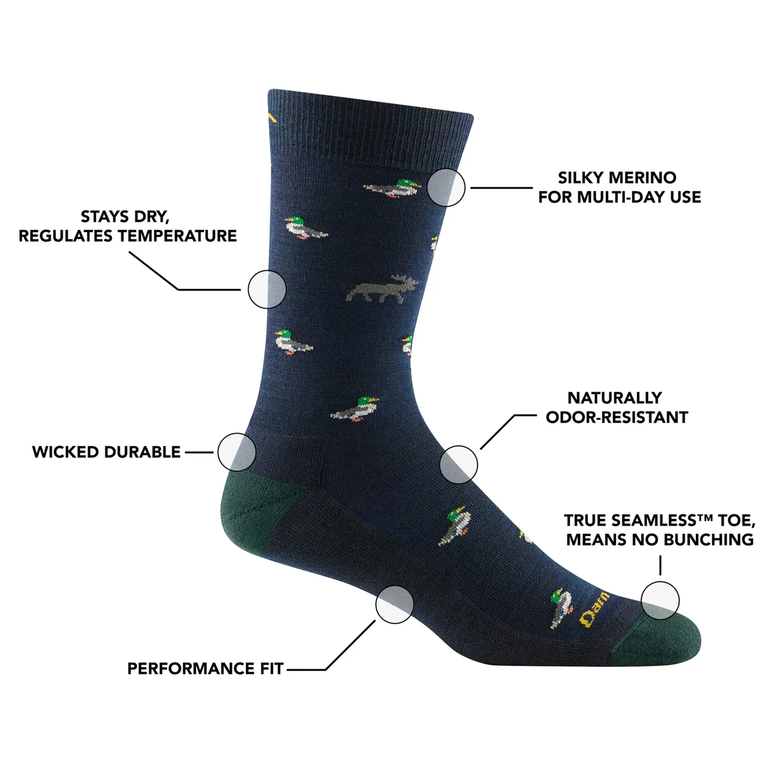 Darn Tough Duck Duck Moose Lightweight Crew Sock with Cushion (Men) - Eclipse - Image 4
