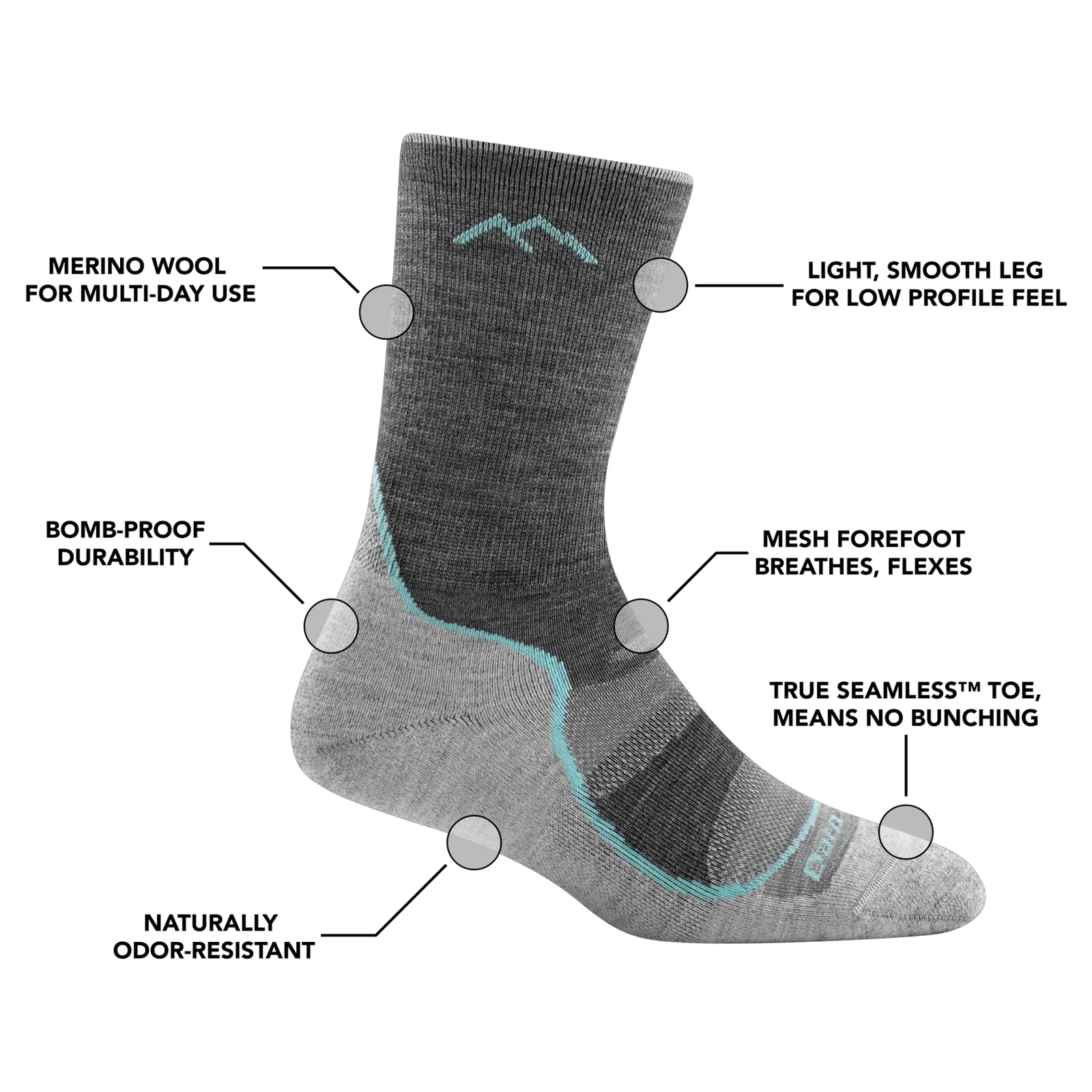 Darn Tough Light Hiker Lightweight Micro Crew Sock with Cushion (Women) - Slate - Image 4