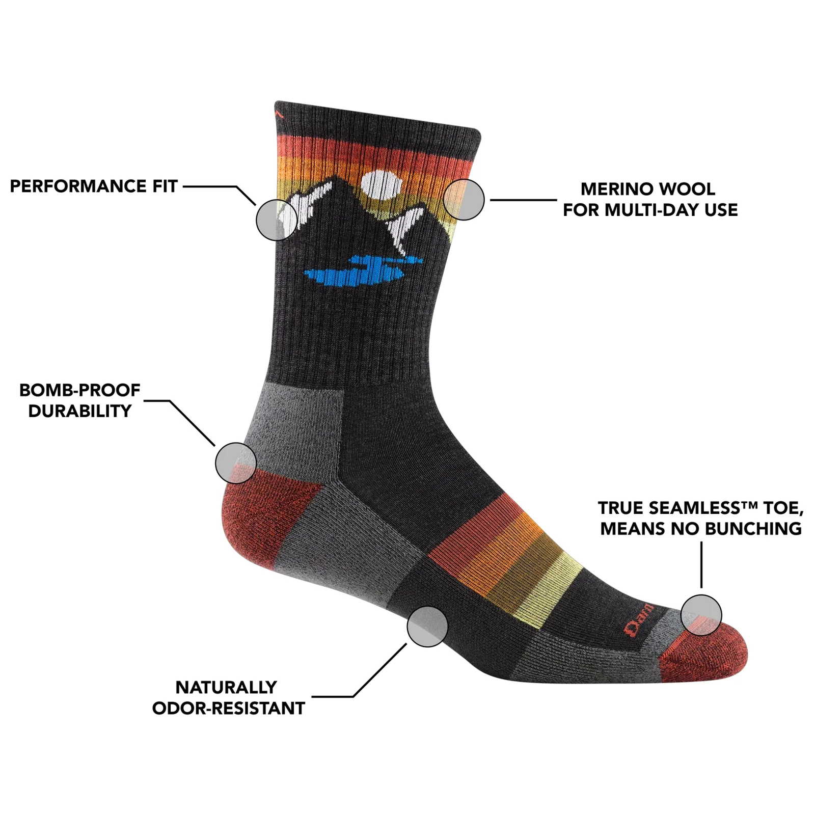 Darn Tough Sunset Ridge Lightweight Micro Crew Sock with Cushion (Men) - Charcoal - Image 5