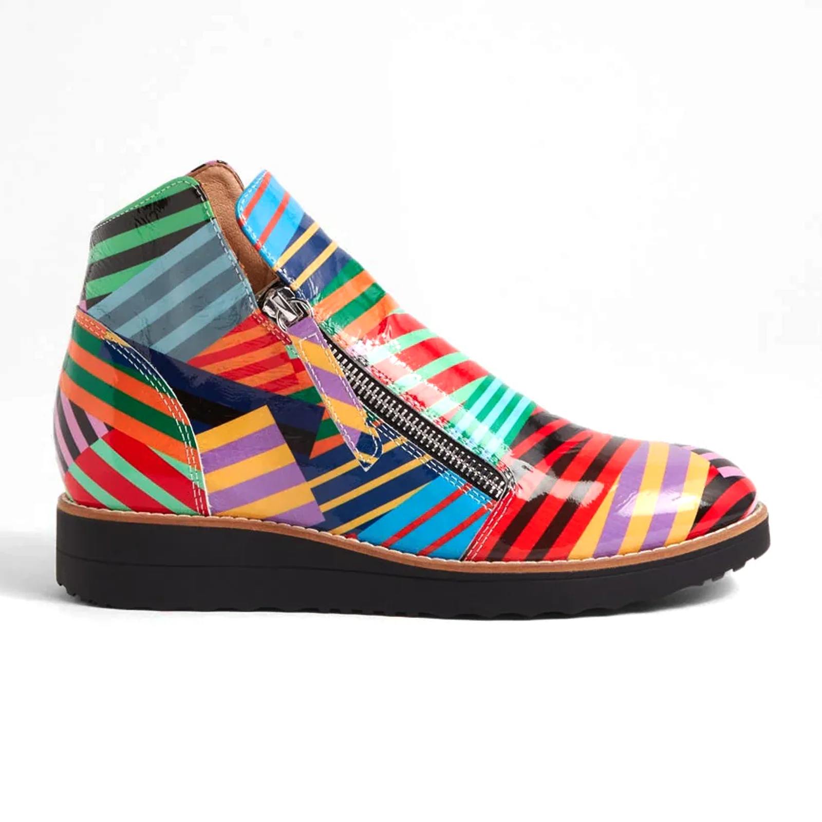 Django & Juliette Ohmy Ankle Boot (Women) - Black Stripe Metal Patent