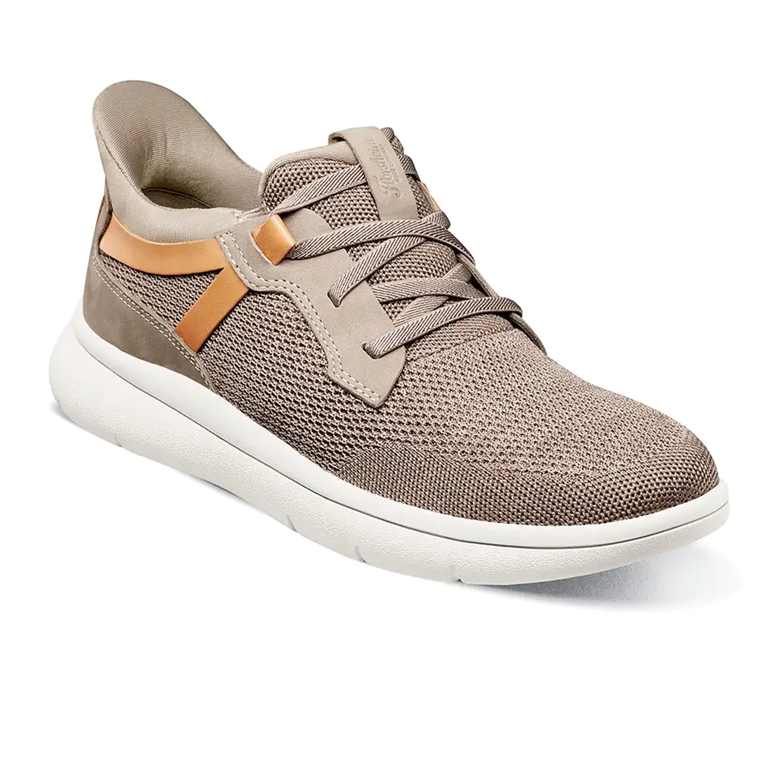 Florsheim Fleet Knit Elastic Lace Slip On (Men) - Mushroom Knit/Nubuck/Cognac Smooth w/White Sole - Image 3