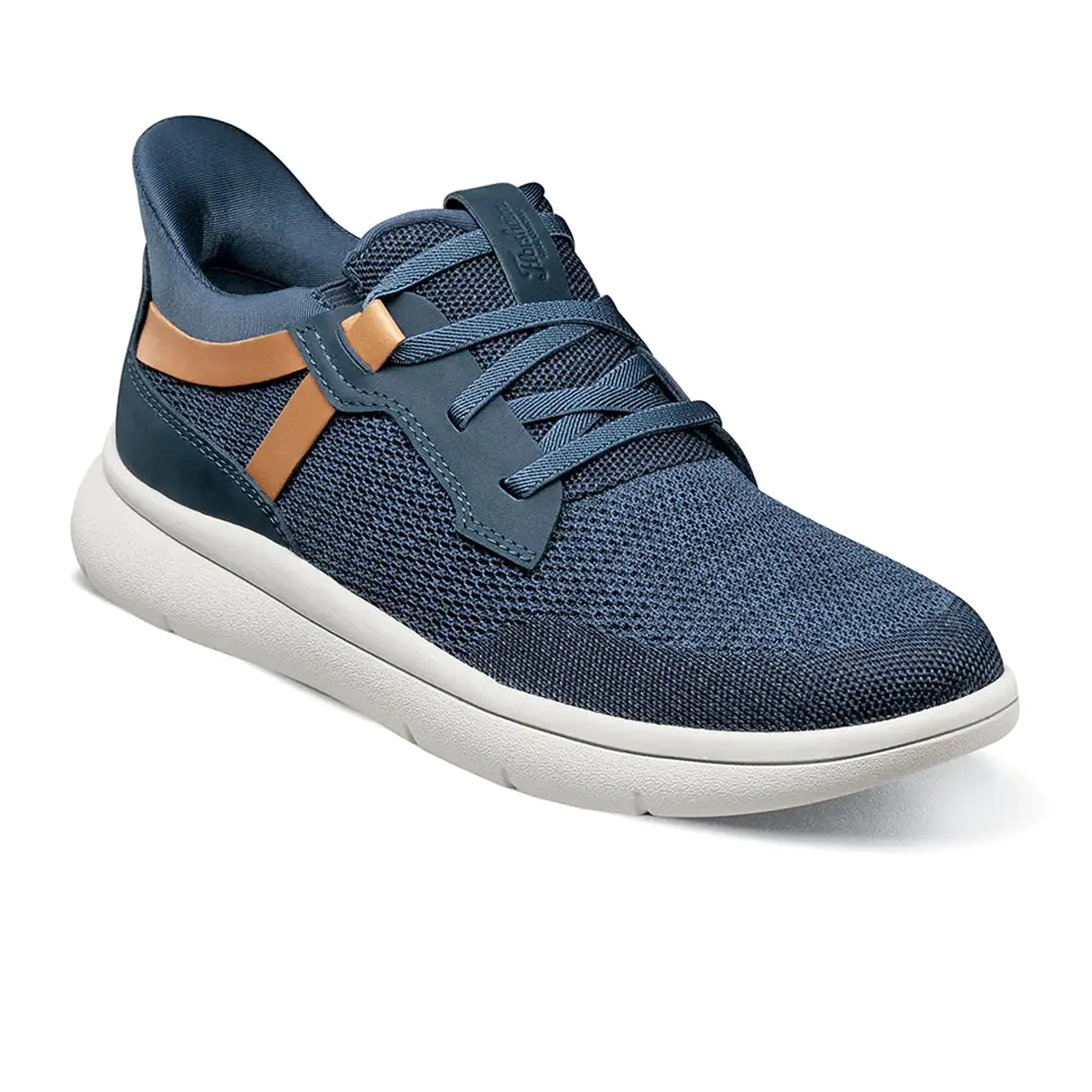Florsheim Fleet Knit Elastic Lace Slip On (Men) - Navy Knit/Nubuck/Cognac Smooth w/White Sole - Image 3