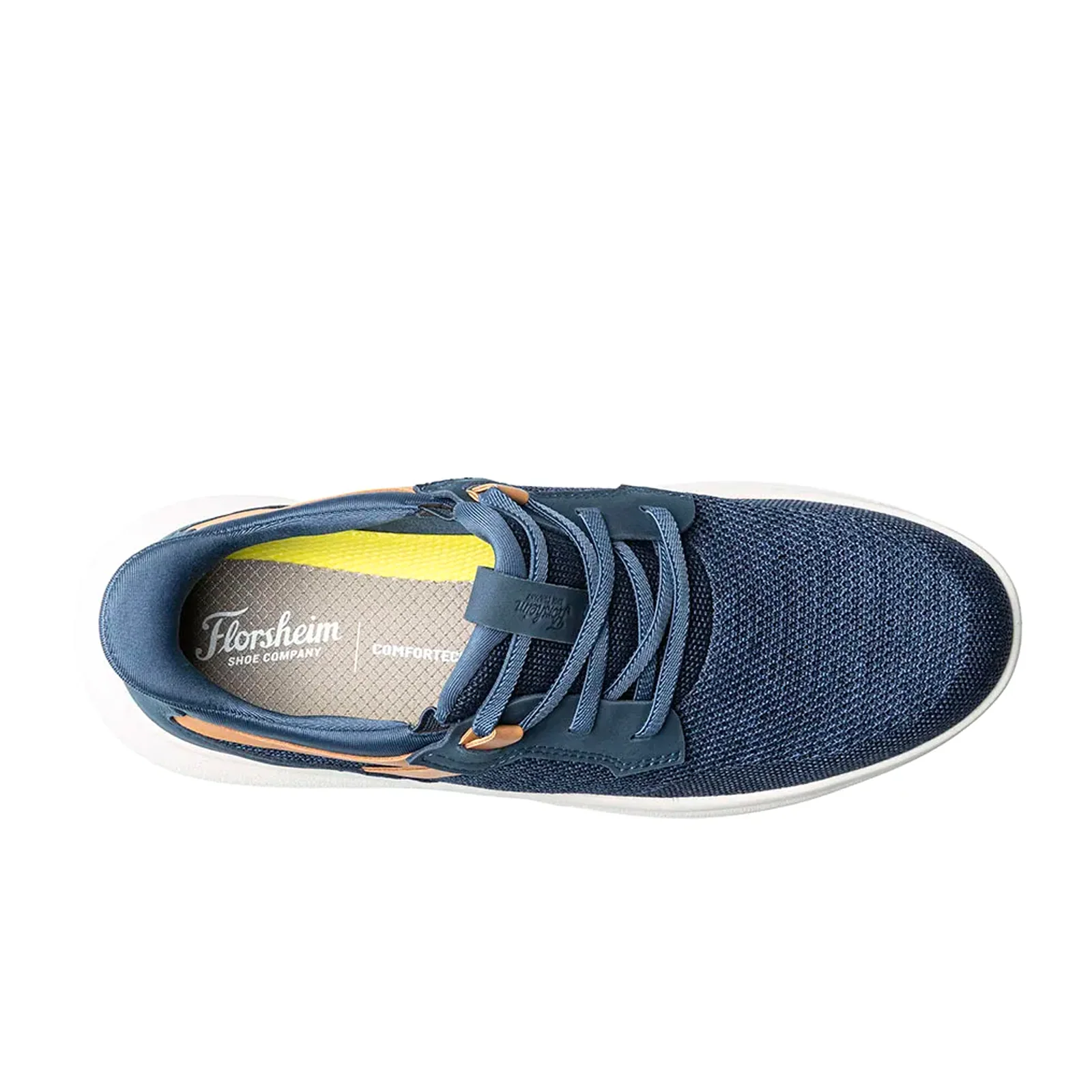 Florsheim Fleet Knit Elastic Lace Slip On (Men) - Navy Knit/Nubuck/Cognac Smooth w/White Sole - Image 6