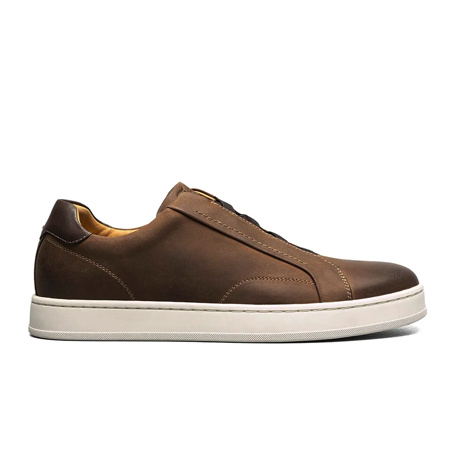 Florsheim Monopoli Elastic Lace To Toe Sneaker (Men) - Brown Crazy Horse/Cognac Smooth with White Sole