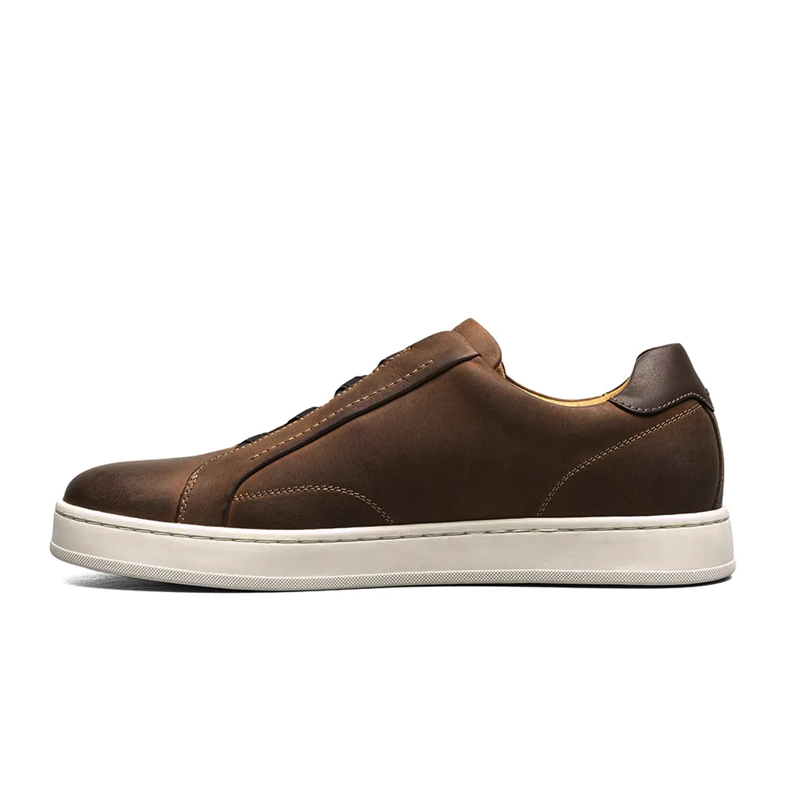 Florsheim Monopoli Elastic Lace To Toe Sneaker (Men) - Brown Crazy Horse/Cognac Smooth with White Sole - Image 2