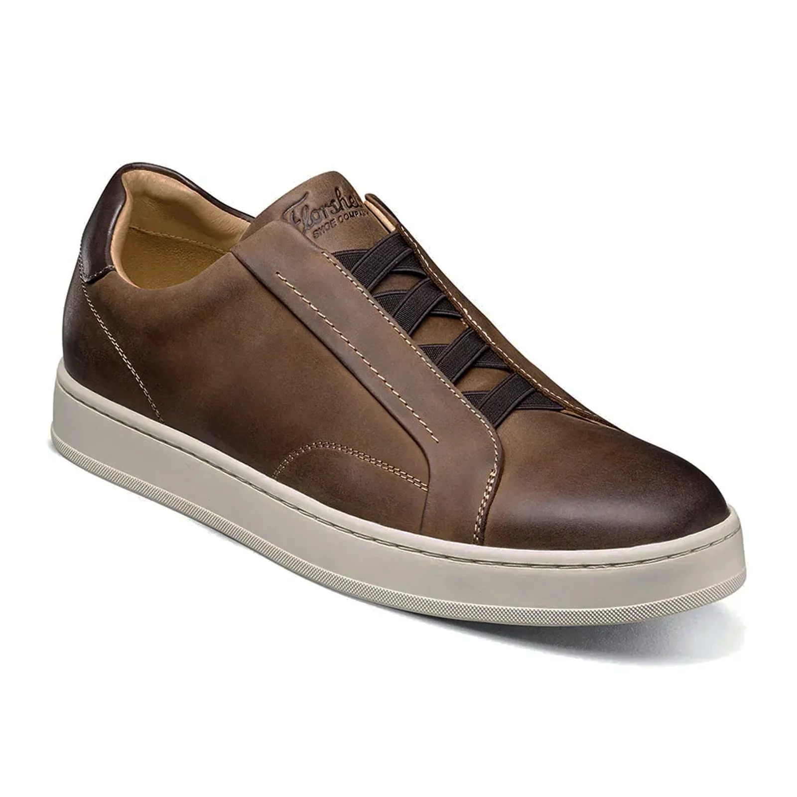 Florsheim Monopoli Elastic Lace To Toe Sneaker (Men) - Brown Crazy Horse/Cognac Smooth with White Sole - Image 3