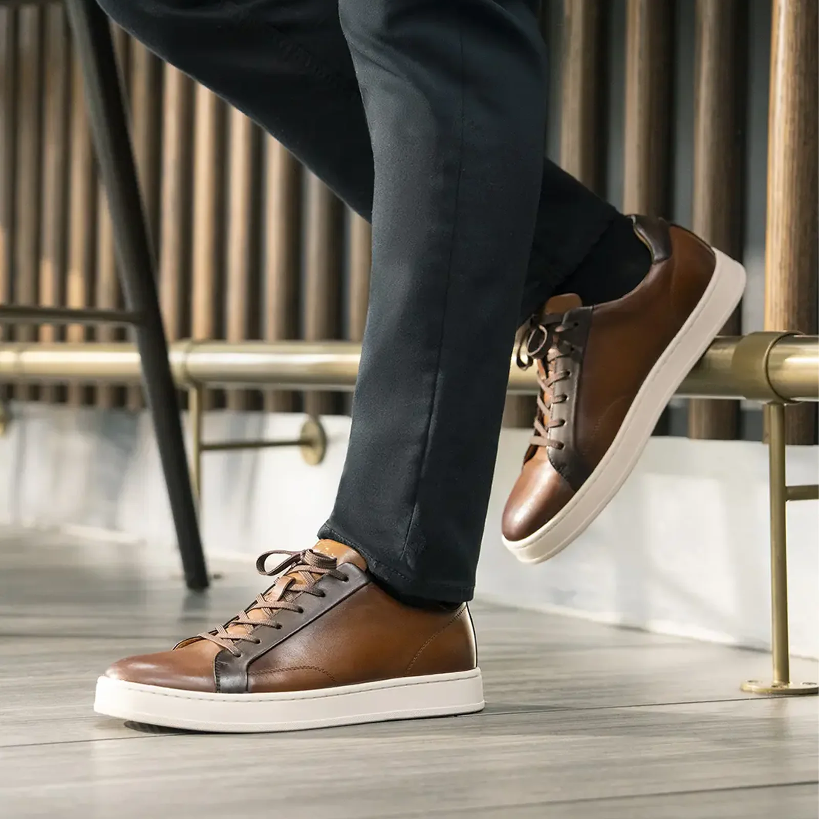 Florsheim Monopoli Lace To Toe Sneaker (Men) - Cognac/Brown Smooth with White Sole - Image 8
