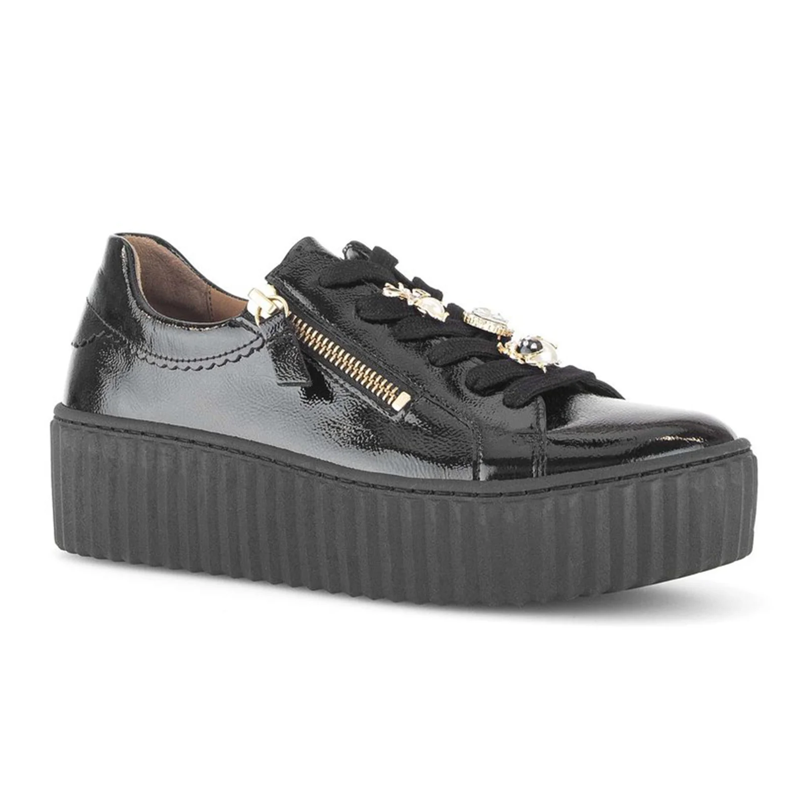 Gabor 201 Double Zip Platform Sneaker (Women) - Full Lack/Schwarz/Gold - Image 3