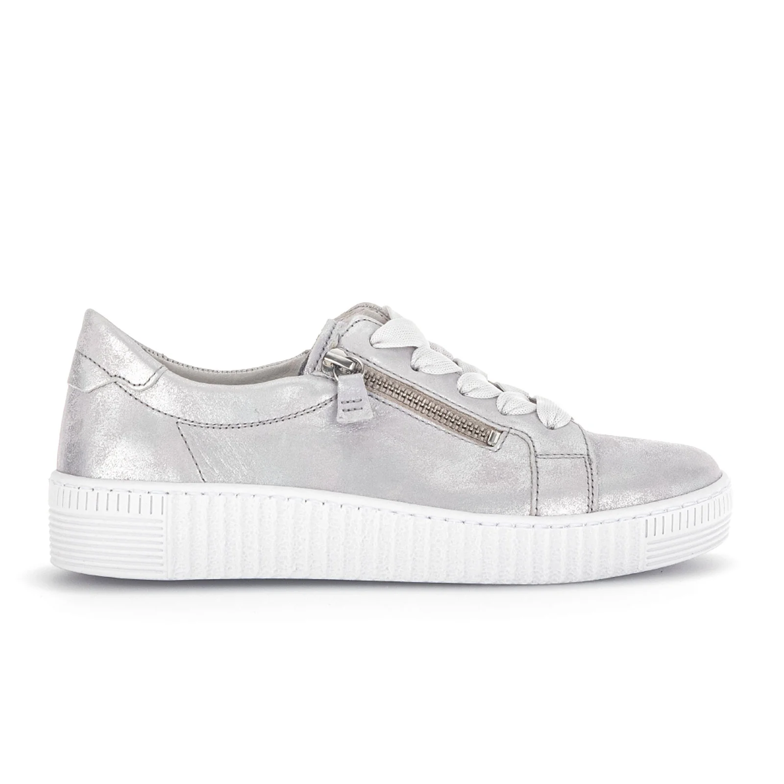 Gabor 334 Double Zip Sneaker (Women) - Light Grey Metallic Leather
