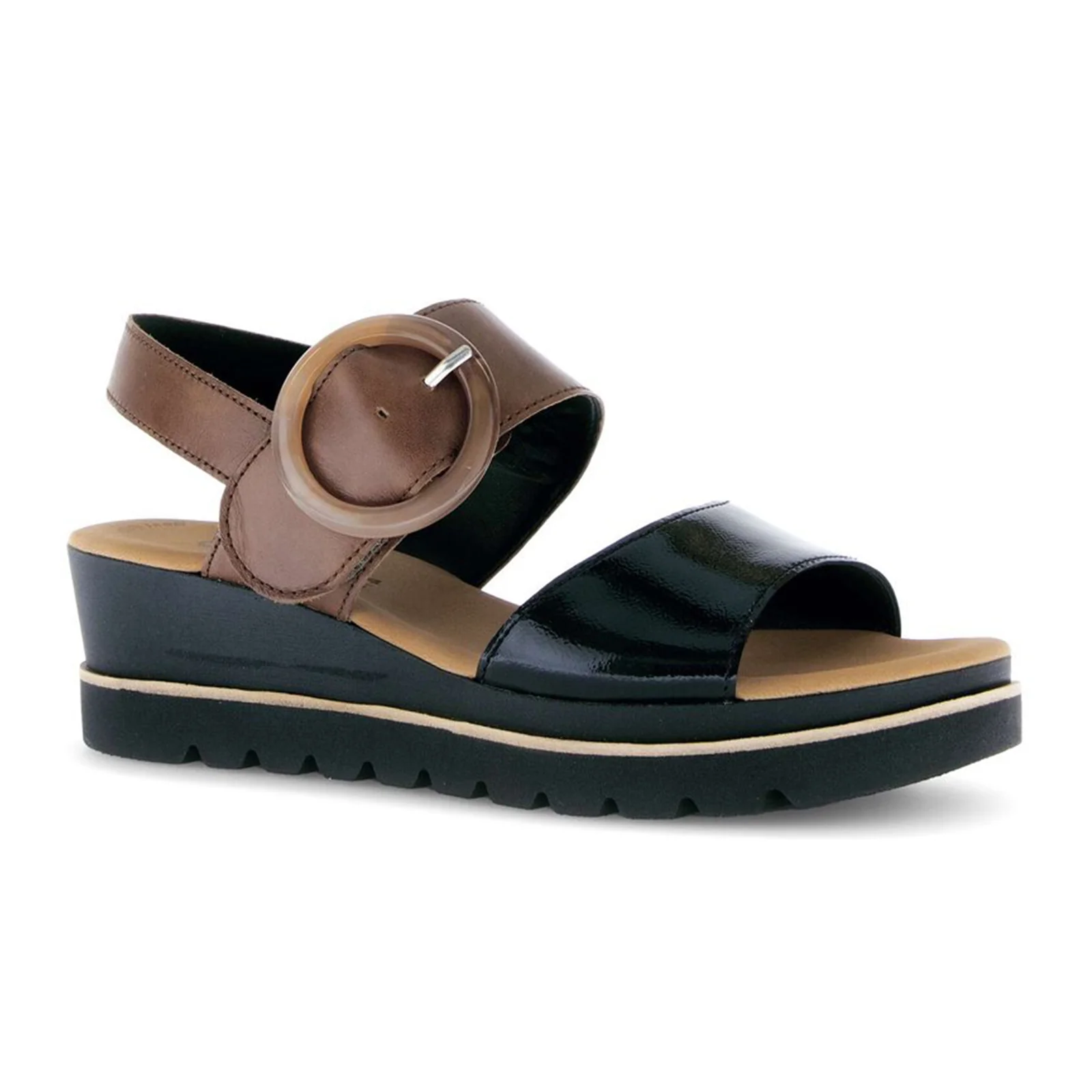 Gabor 645 Slingback Platform Wedge Sandal (Women) - Camel/Black Patent - Image 3