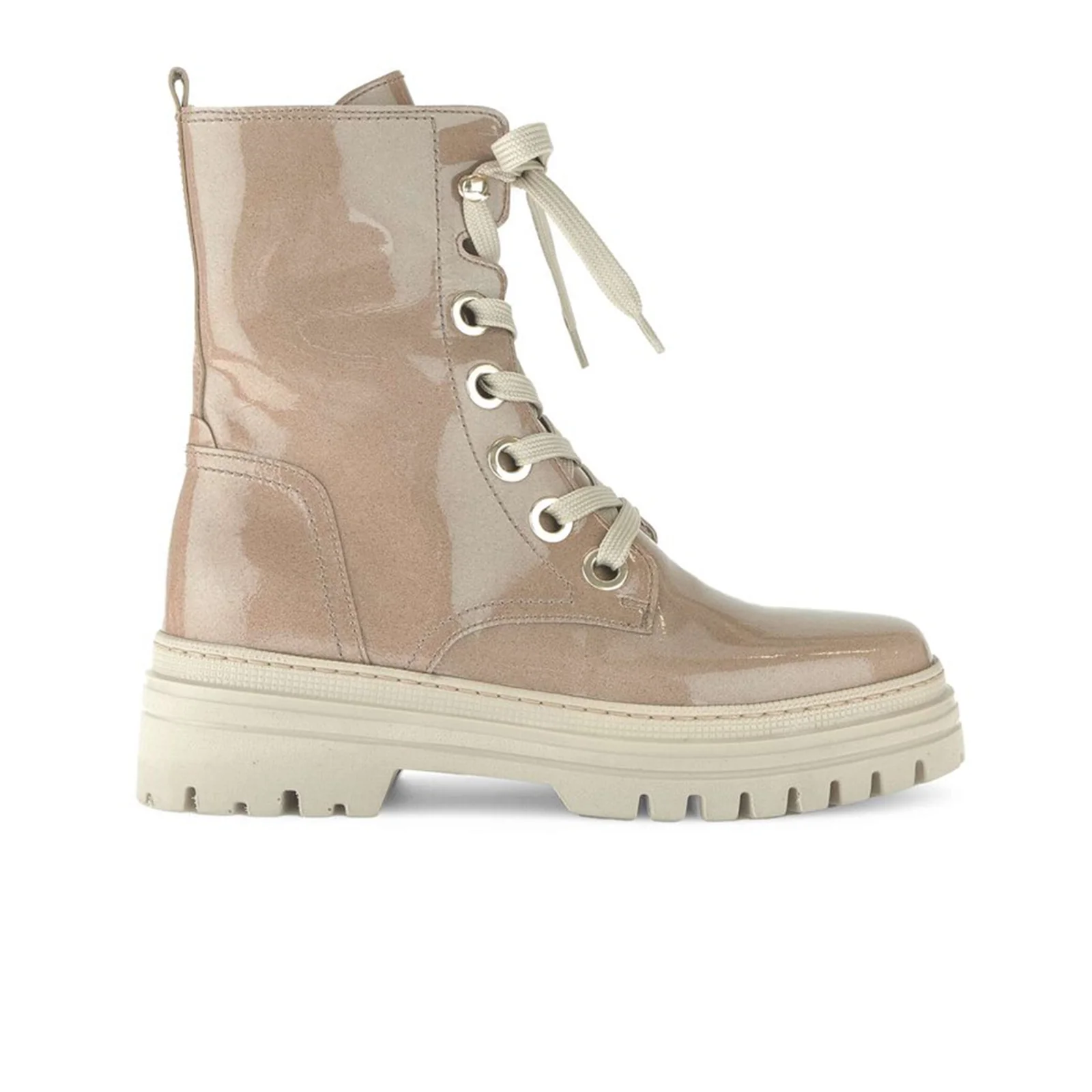 Gabor 721 Lace Up Combat Boot (Women) - Beige Patent