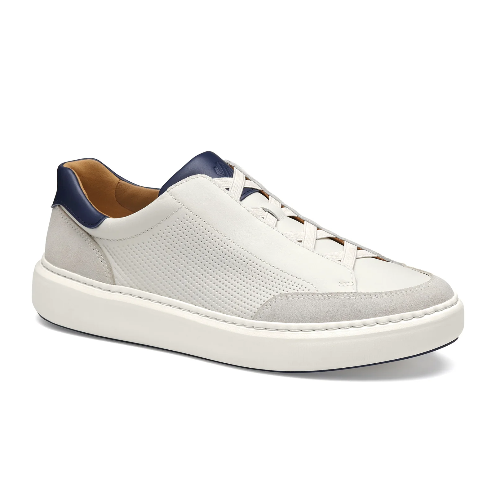 Johnston & Murphy Anders Stretch Lace-To-Toe Sneaker (Men) - White Full Grain/Suede