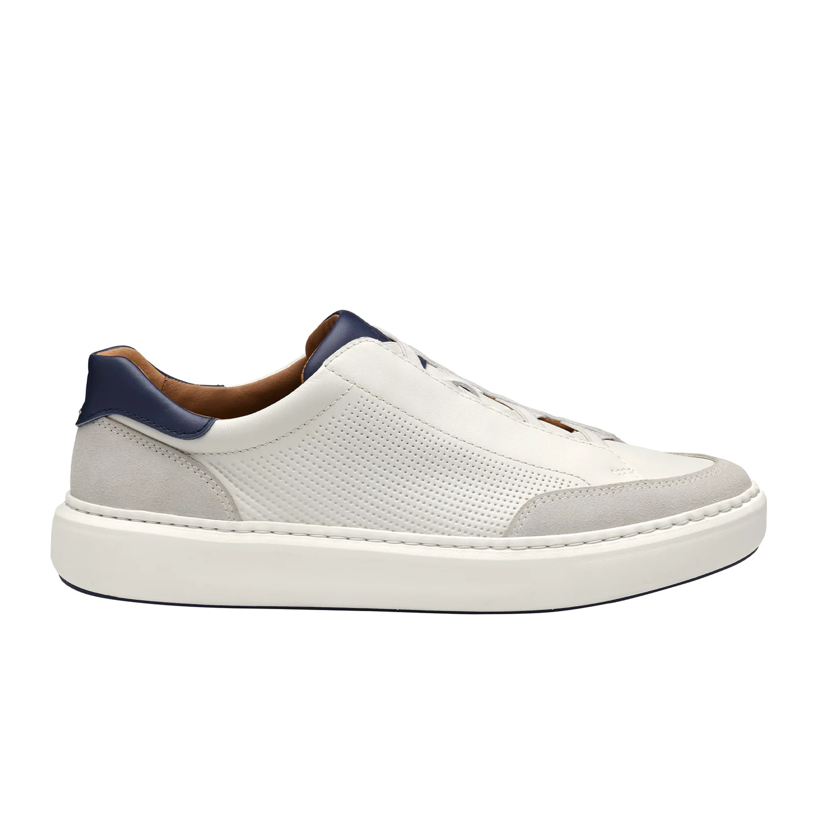 Johnston & Murphy Anders Stretch Lace-To-Toe Sneaker (Men) - White Full Grain/Suede - Image 3