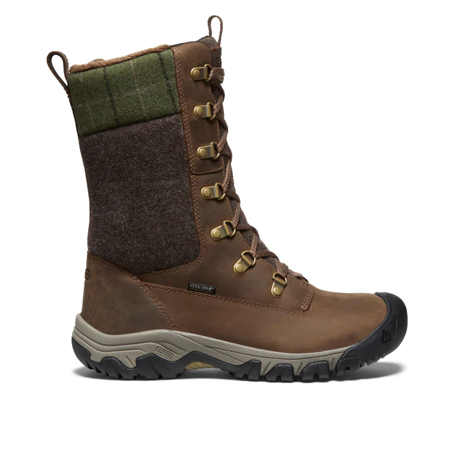 Keen Greta Mid Waterproof Boot (Women) - Dark Earth/Green Plaid
