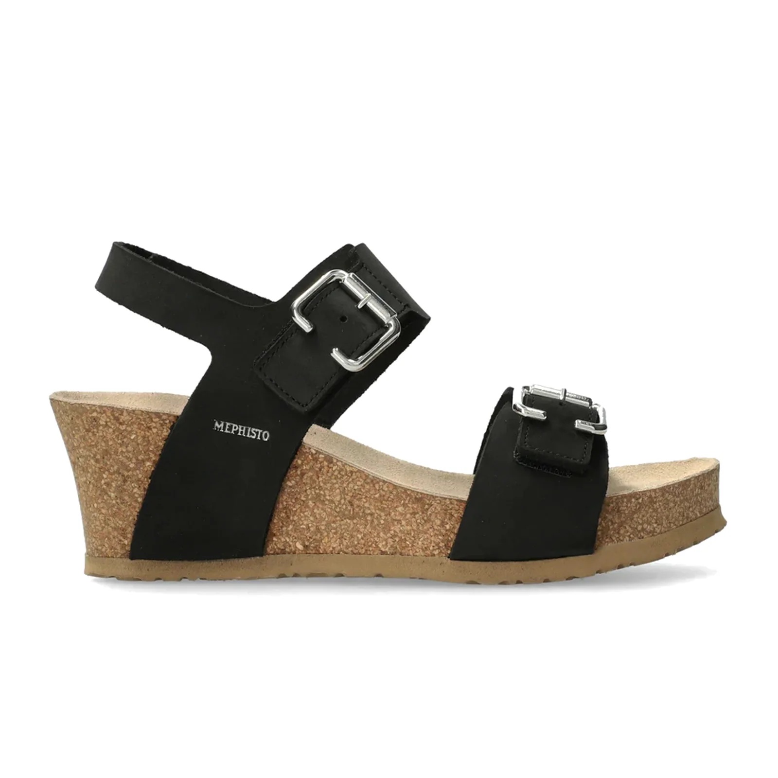 Mephisto Lissandra Wedge Sandal (Women) - Black Sandalbuck
