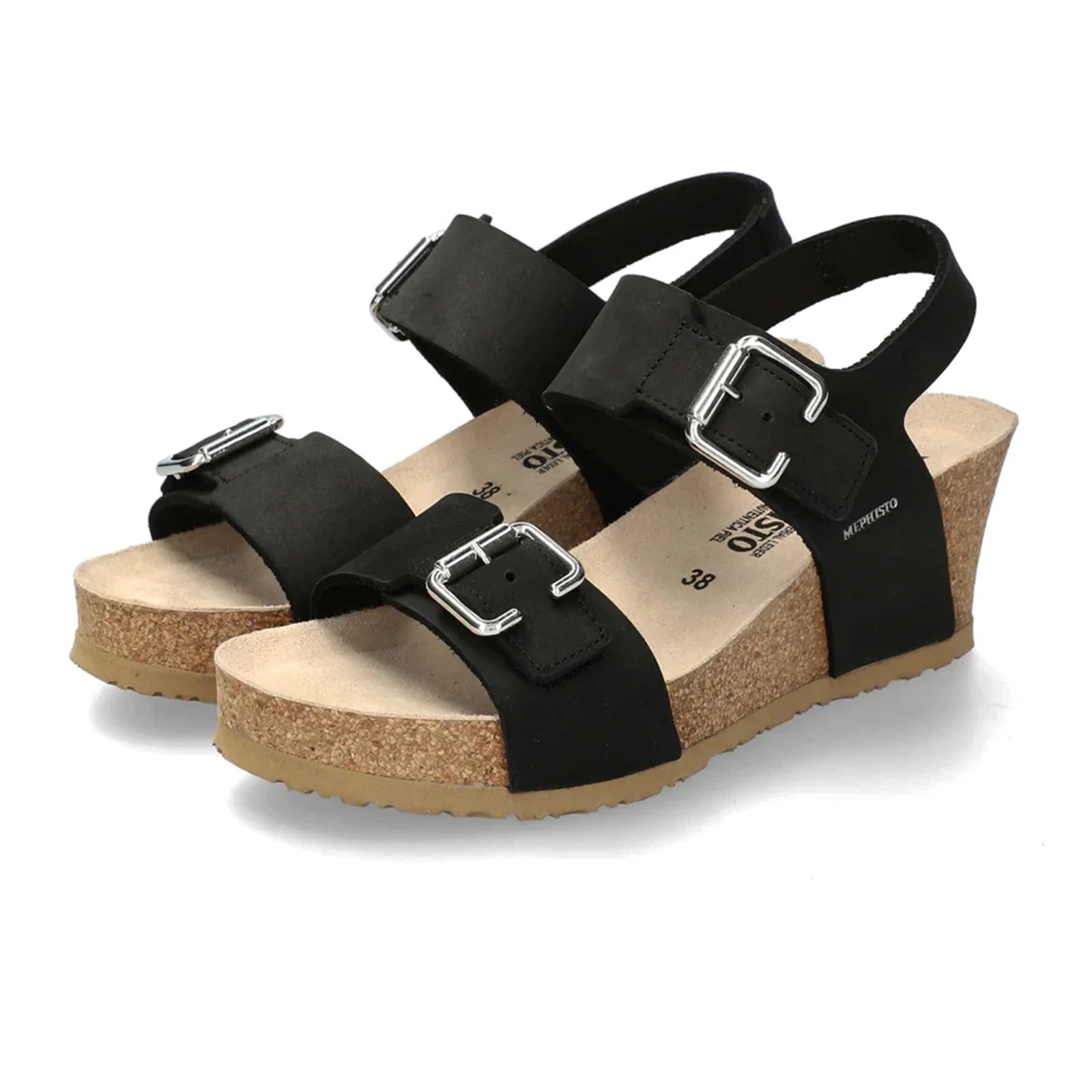 Mephisto Lissandra Wedge Sandal (Women) - Black Sandalbuck - Image 2