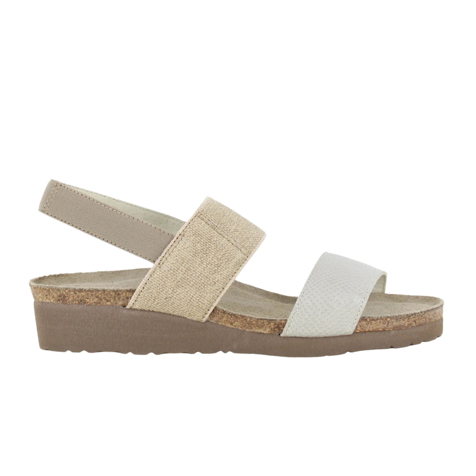 Naot Amy Wide Wedge Sandal (Women) - Beige Lizard Leather/Beige Elastic