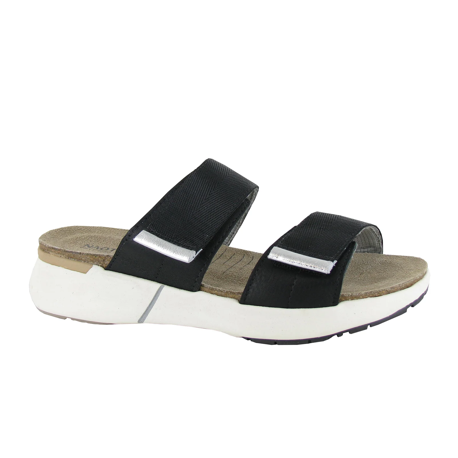 Naot Calliope Slide Sandal (Women) - Soft Black/Soft Silver/Black Woven