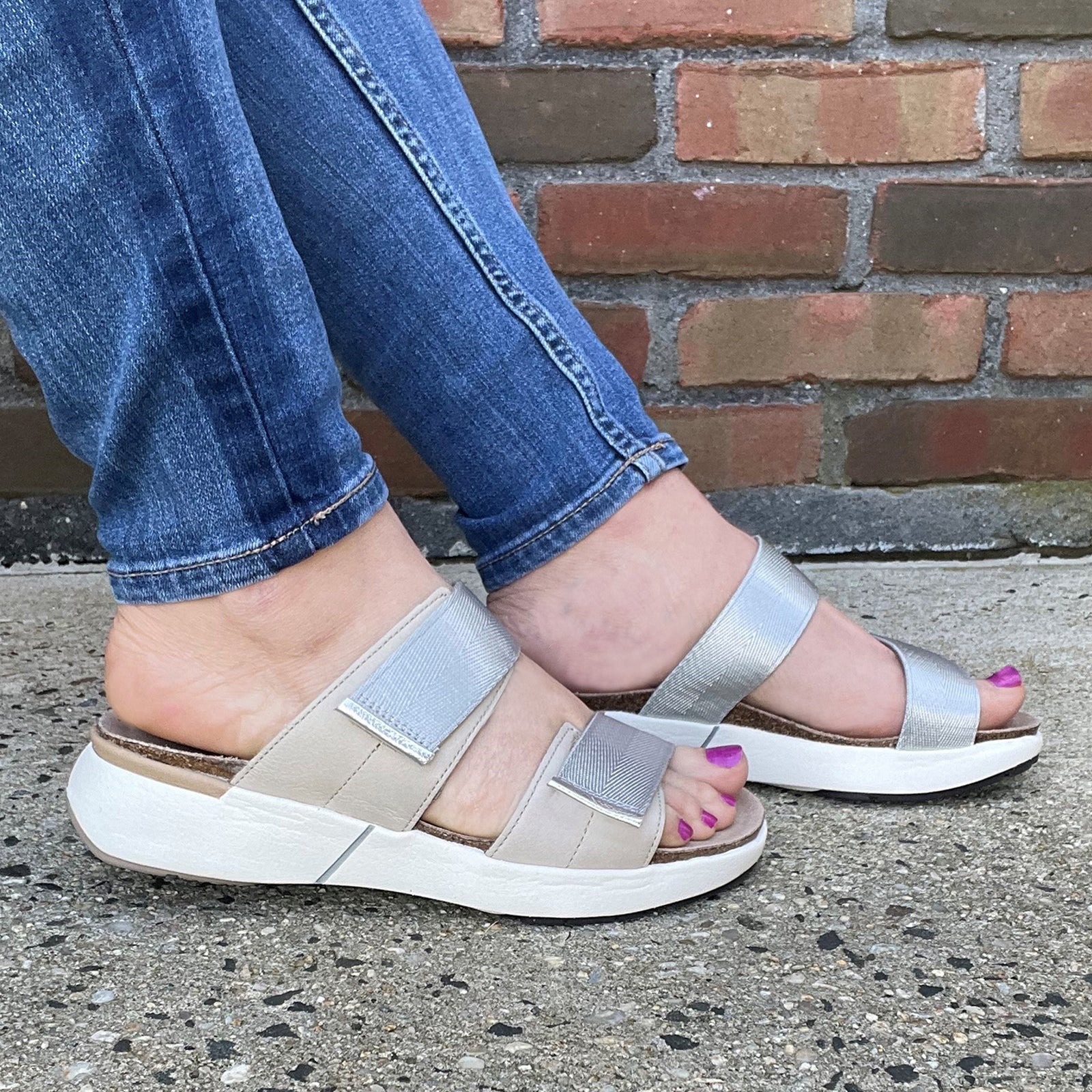 Naot Calliope Slide Sandal (Women) - Soft Ivory/Soft Silver/Silver Gray Woven - Image 3