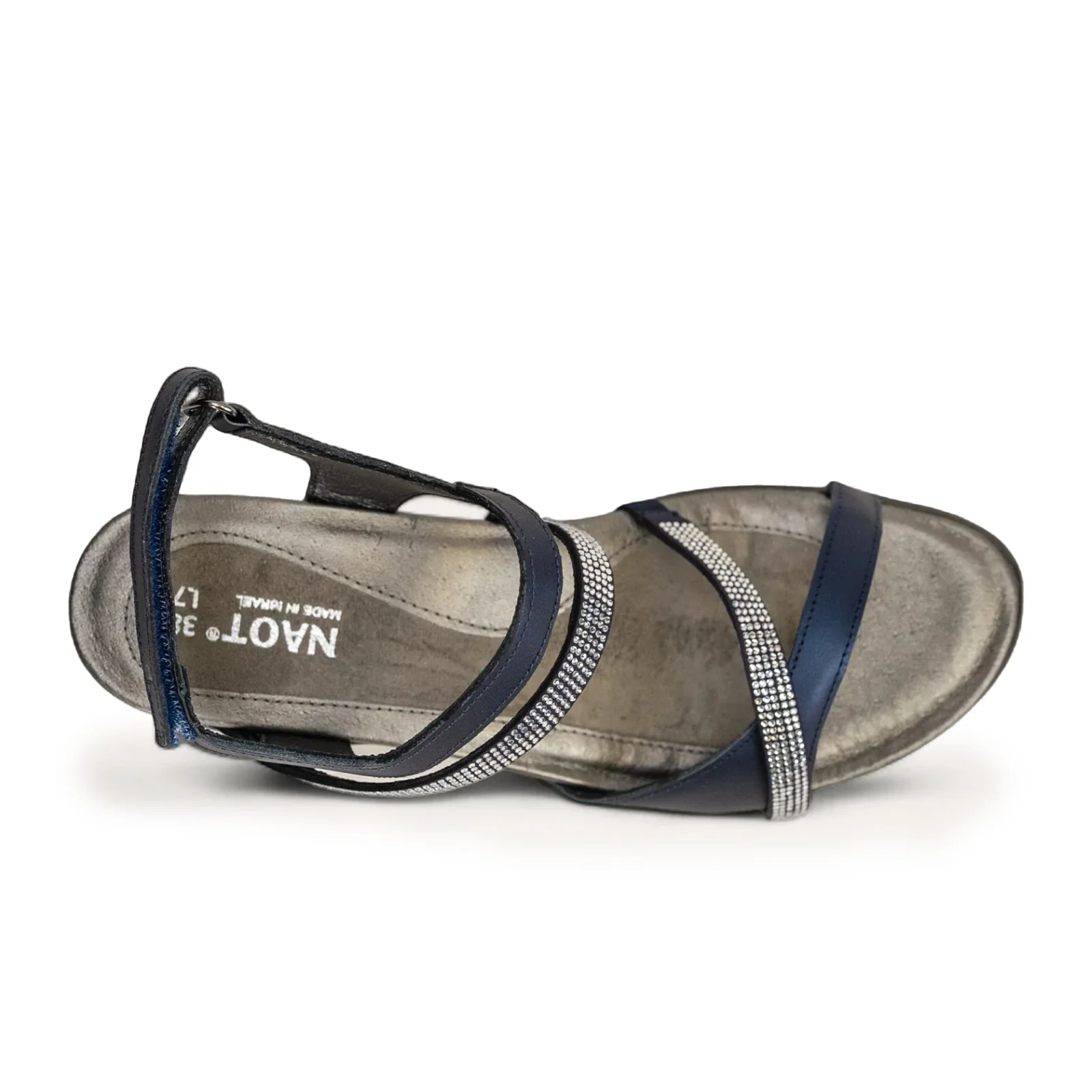 Naot Innovate Heeled Sandal (Women) - Polar Sea Leather/Navy/Clear Rhinestones - Image 3
