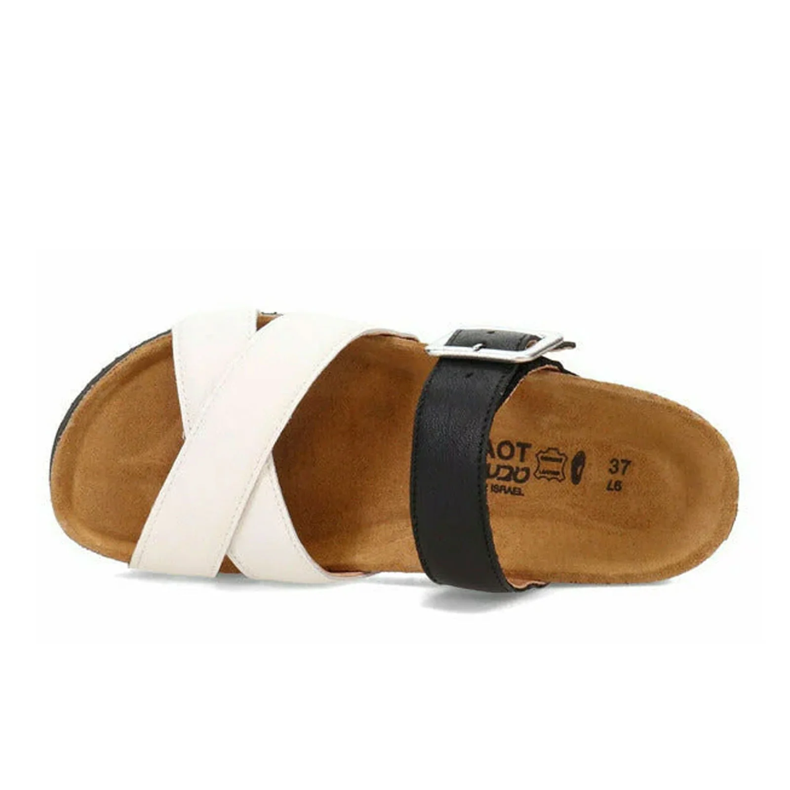 Naot Juliette Slide Sandal (Women) - Soft White Leather/Soft Black Leather - Image 2
