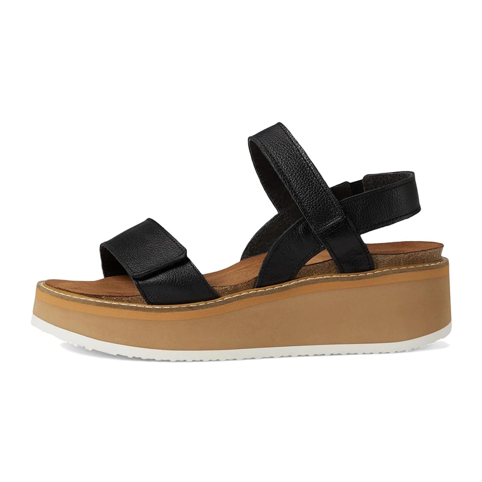 Naot Meringue Wedge Sandal (Woman) - Soft Black Leather with Camel Sole - Image 2