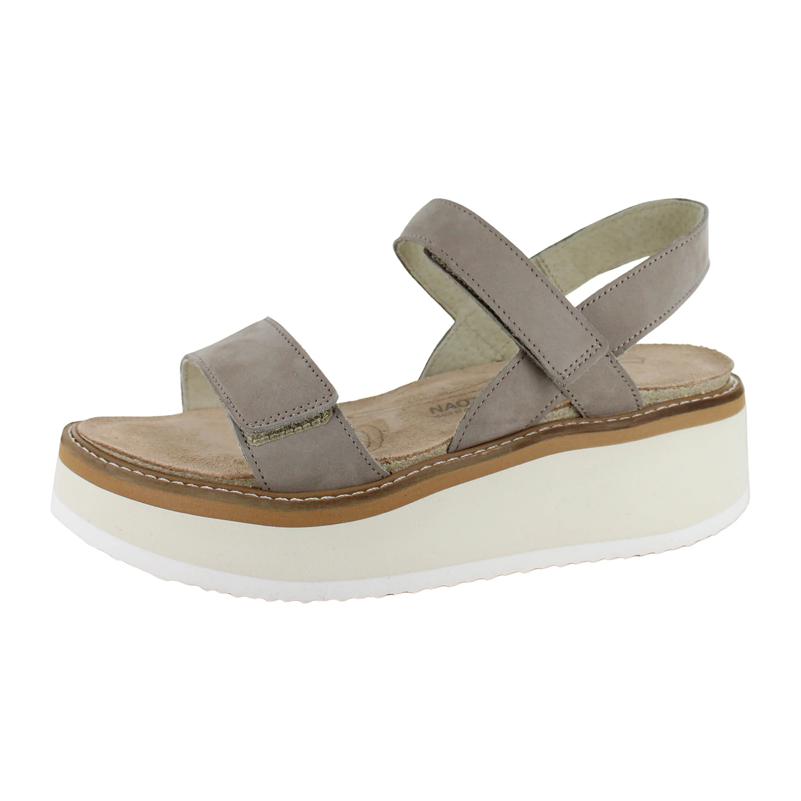 Naot Meringue Wedge Sandal (Woman) - Stone Nubuck with Off White Sole - Image 2