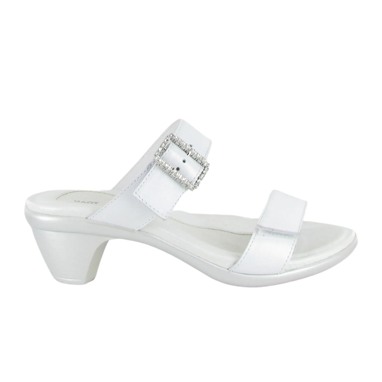 Naot Recent Heeled Slide Sandal (Women) - White Pearl Leather