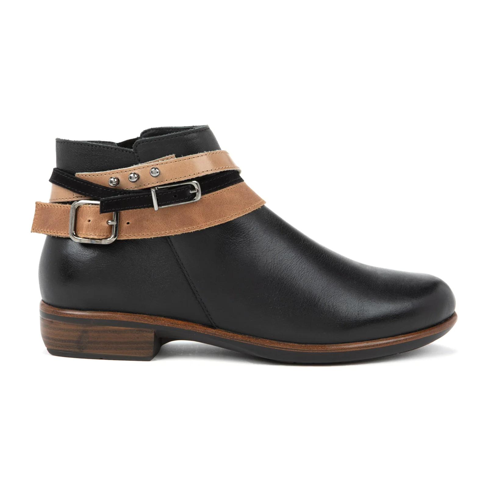 Naot Sumatra Ankle Boot (Women) - Jet Black Leather/Brown Straps