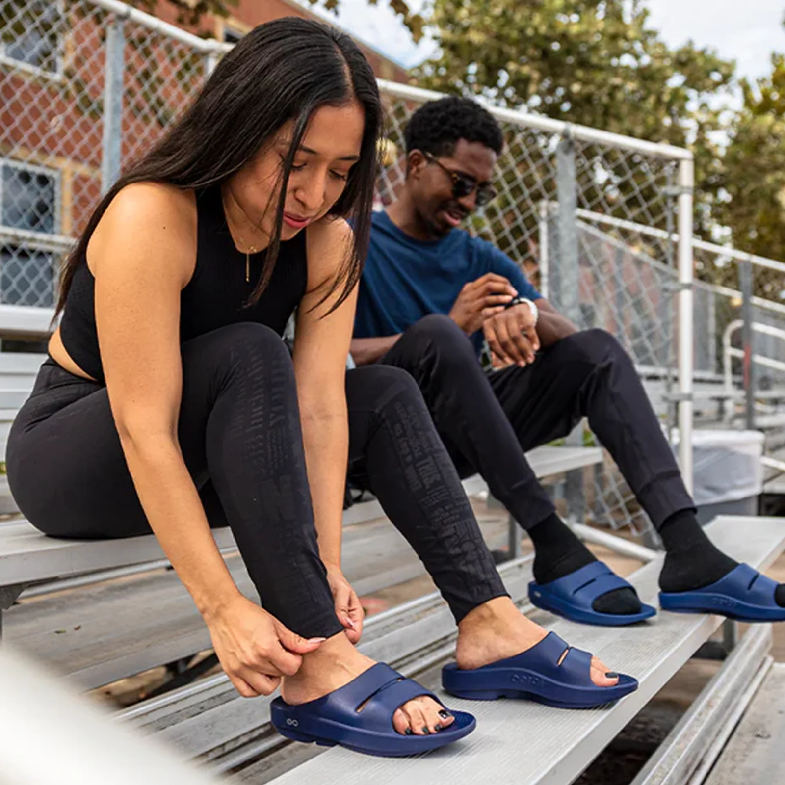 Oofos OOahh Slide Sandal (Unisex) - Navy - Image 5