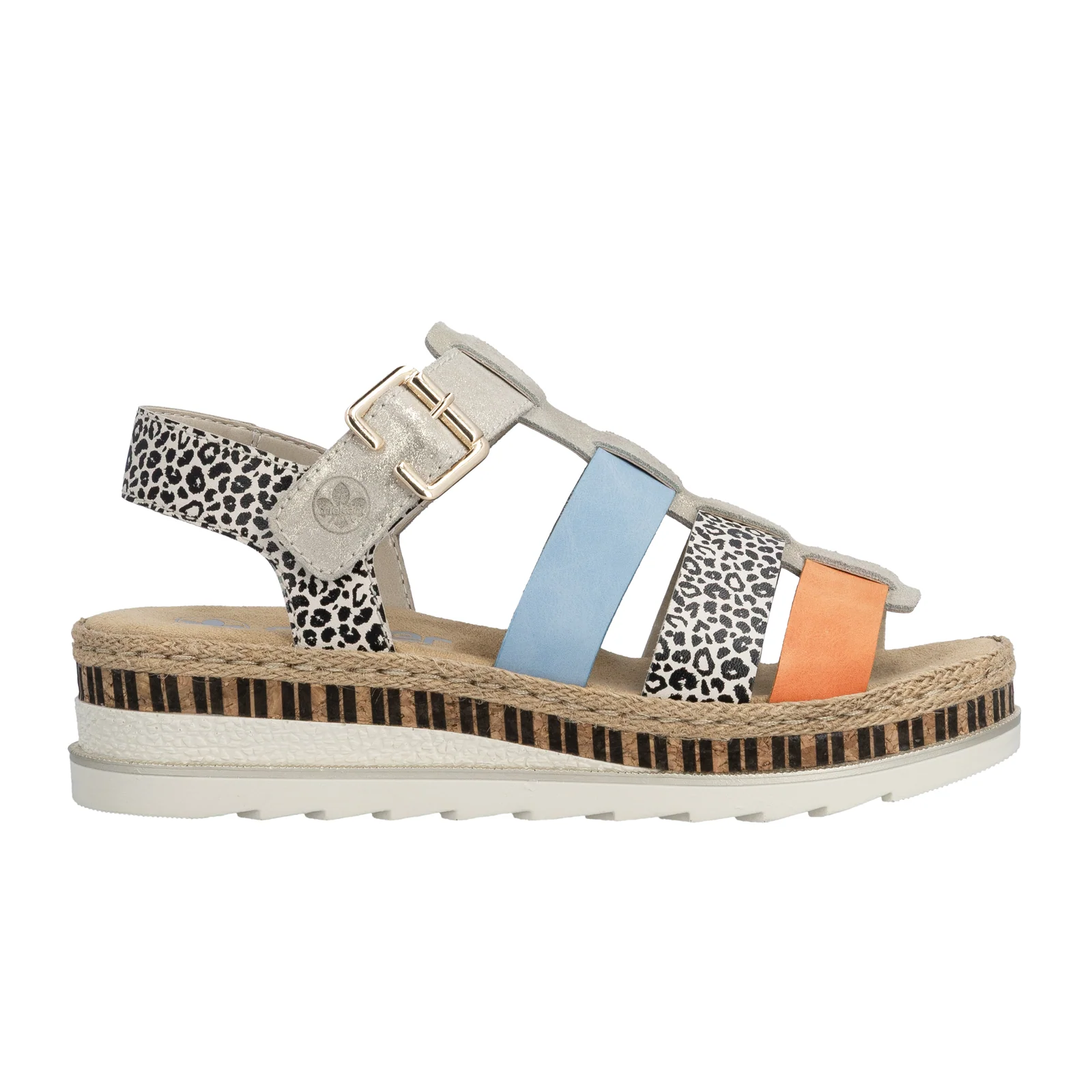 Rieker Regina 04 Wedge Sandal (Women) - Nude/Pumpkin/Kreide/Aqua