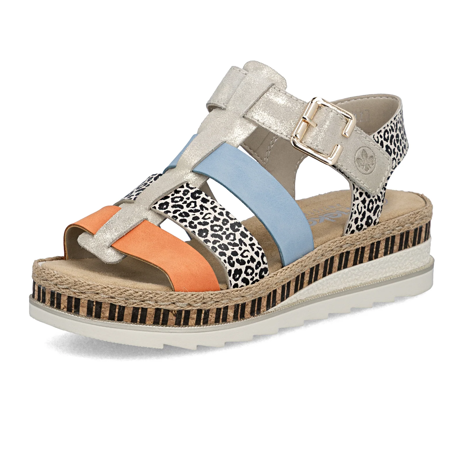 Rieker Regina 04 Wedge Sandal (Women) - Nude/Pumpkin/Kreide/Aqua - Image 3