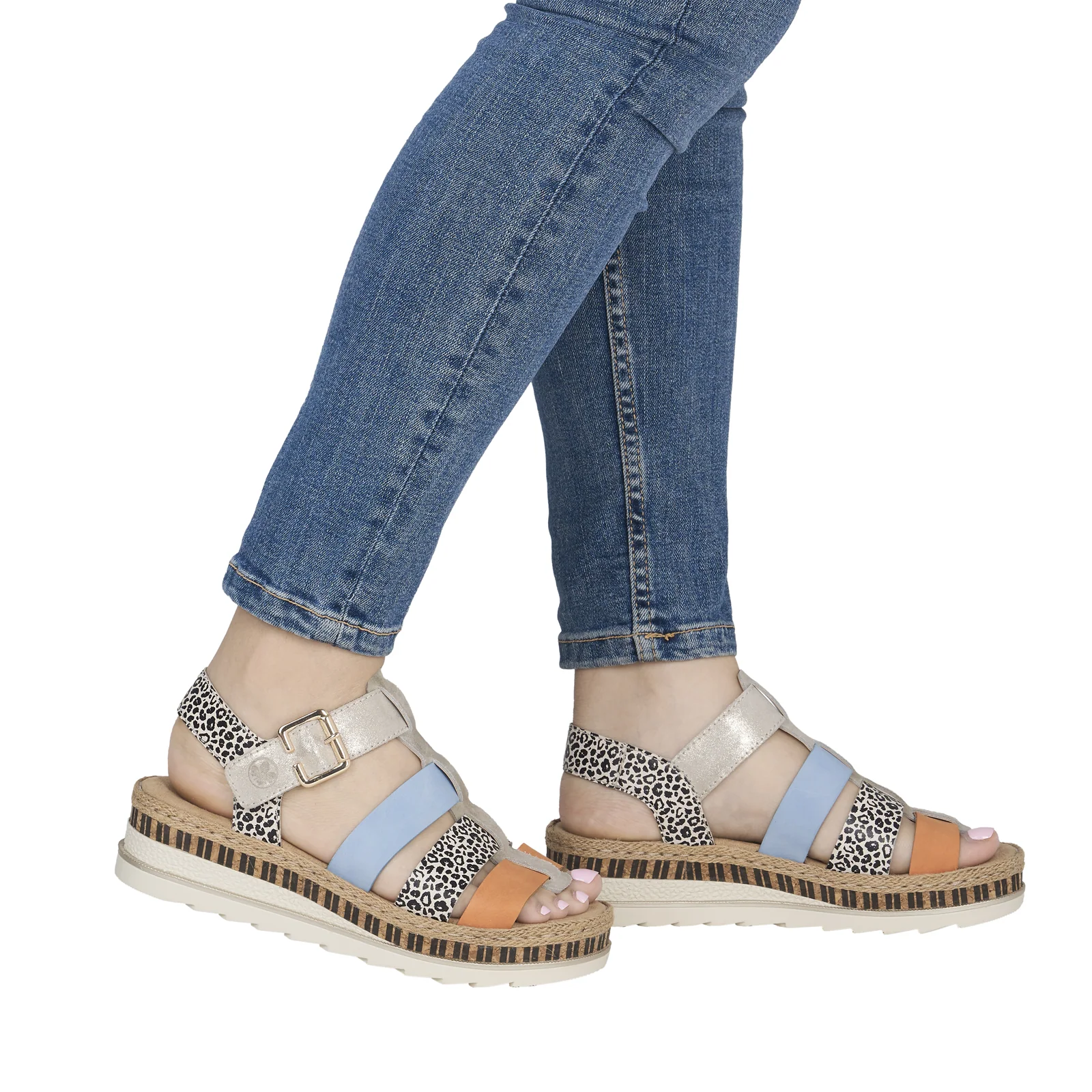 Rieker Regina 04 Wedge Sandal (Women) - Nude/Pumpkin/Kreide/Aqua - Image 8