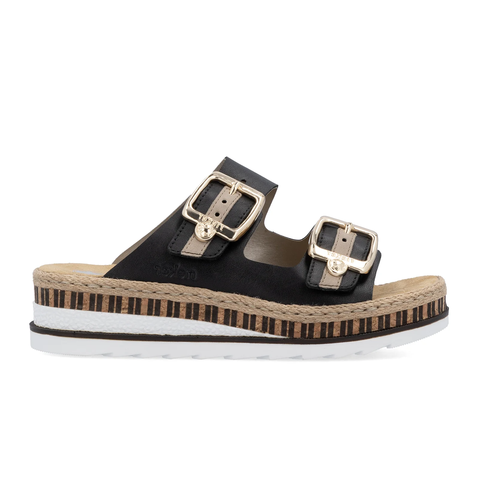 Rieker Regina 55 Slide Sandal (Women) - Schwarz/Nude