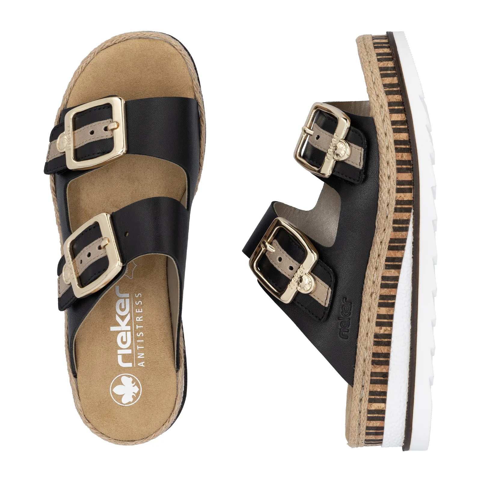 Rieker Regina 55 Slide Sandal (Women) - Schwarz/Nude - Image 7