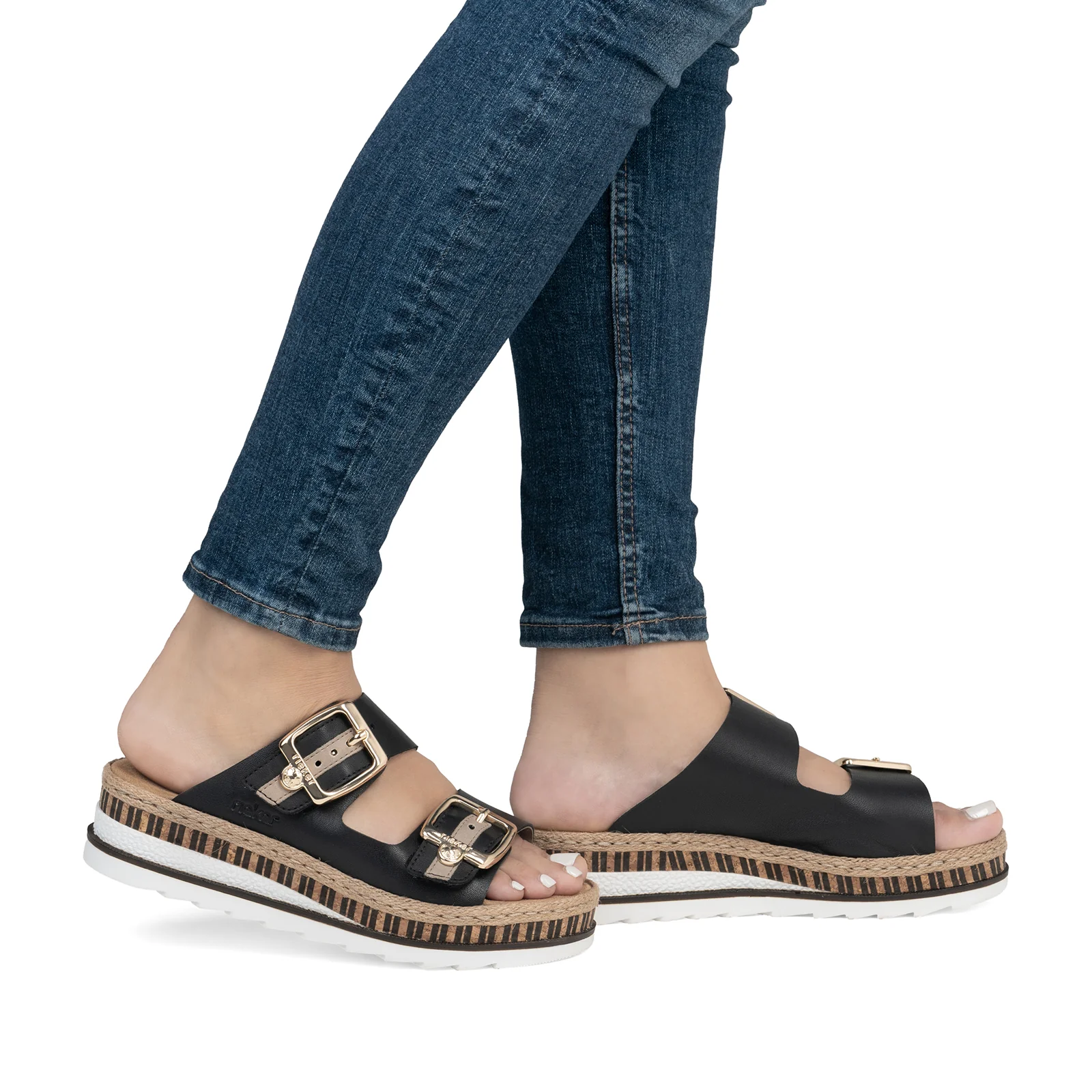 Rieker Regina 55 Slide Sandal (Women) - Schwarz/Nude - Image 8