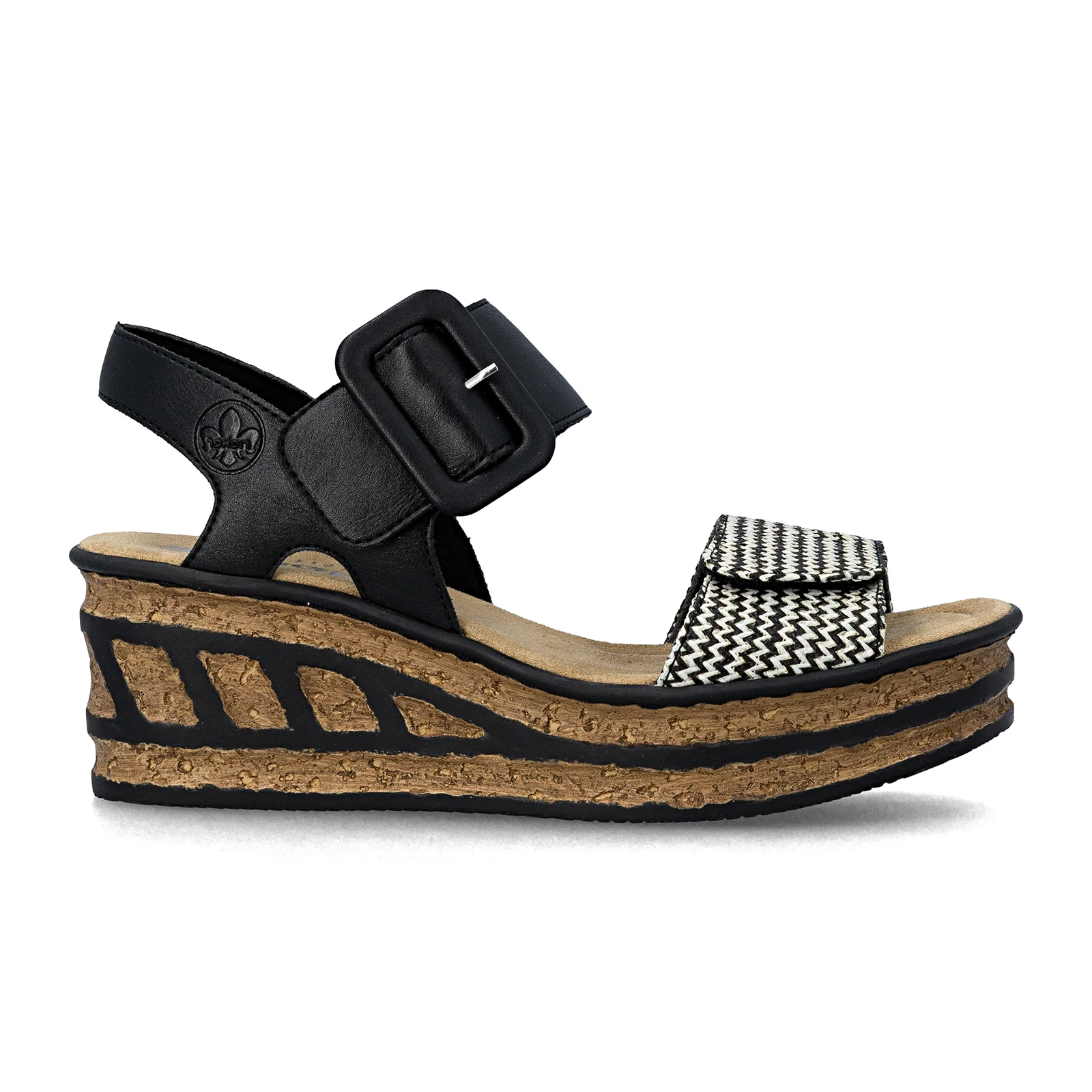 Rieker Rose 72 Wedge Sandal (Women) - Black Multi