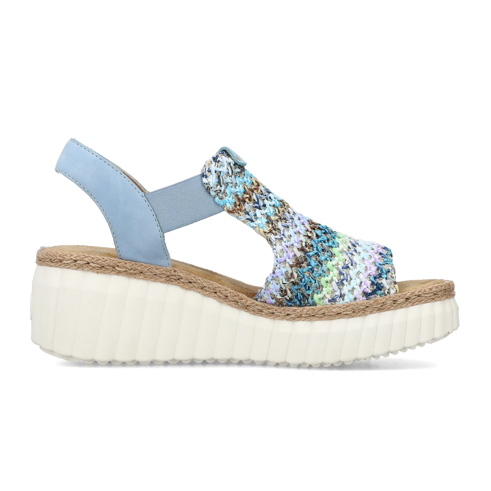 Rieker Rose 72 Wedge Sandal (Women) - Blue Multi/Aqua