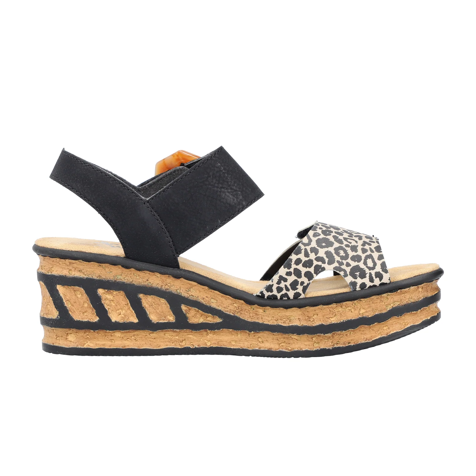 Rieker Rose 76 Wedge Sandal (Women) - Ginger/Schwarz/Light Gold