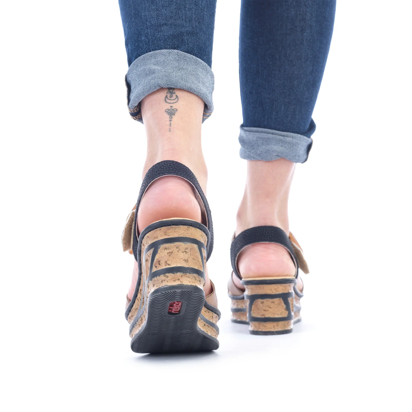 Rieker Rose 76 Wedge Sandal (Women) - Leinen/Weiss/Schwarz Eagle - Image 6