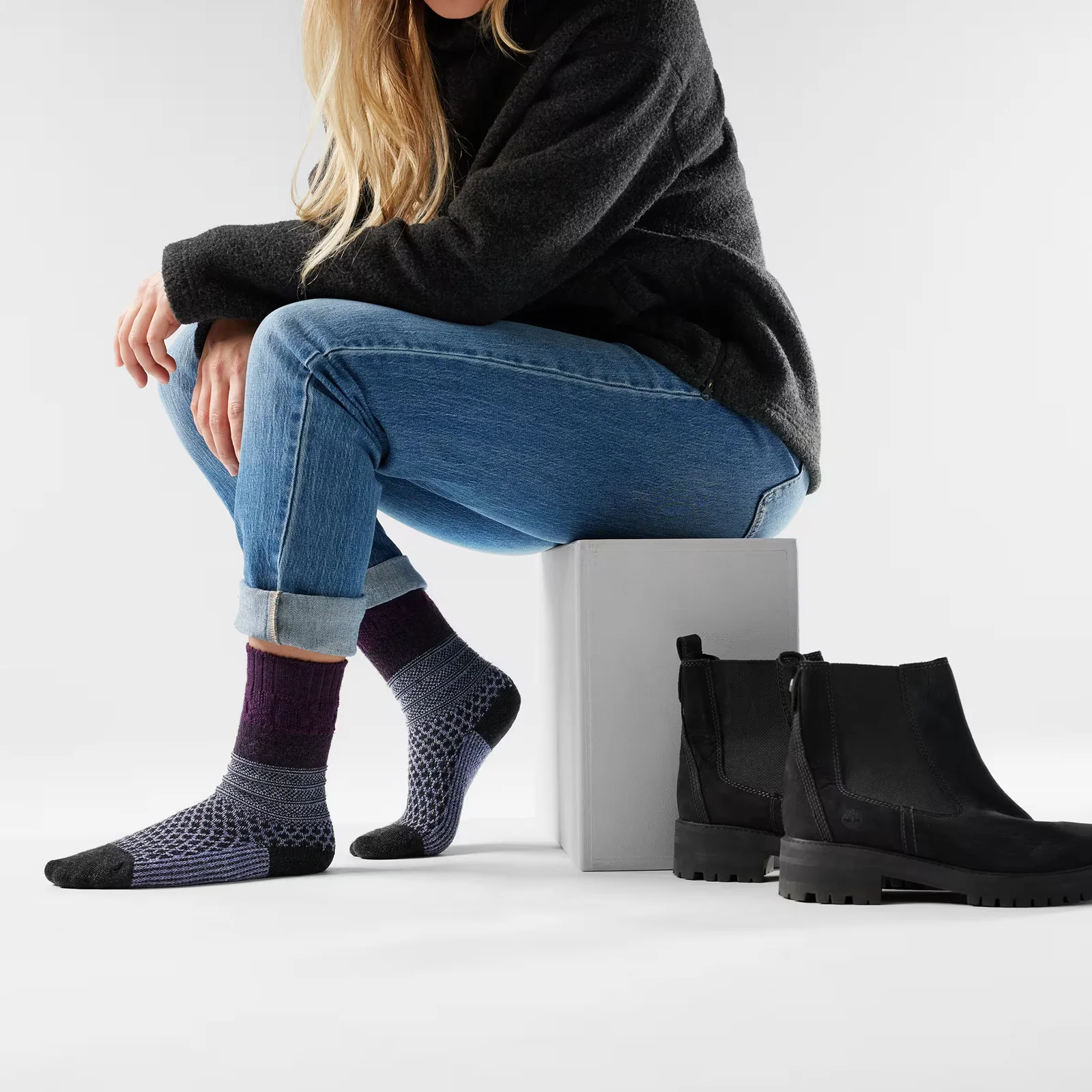 Smartwool Everyday Cozy Popcorn Cable Crew Sock (Unisex) - Chalk Violet - Image 3