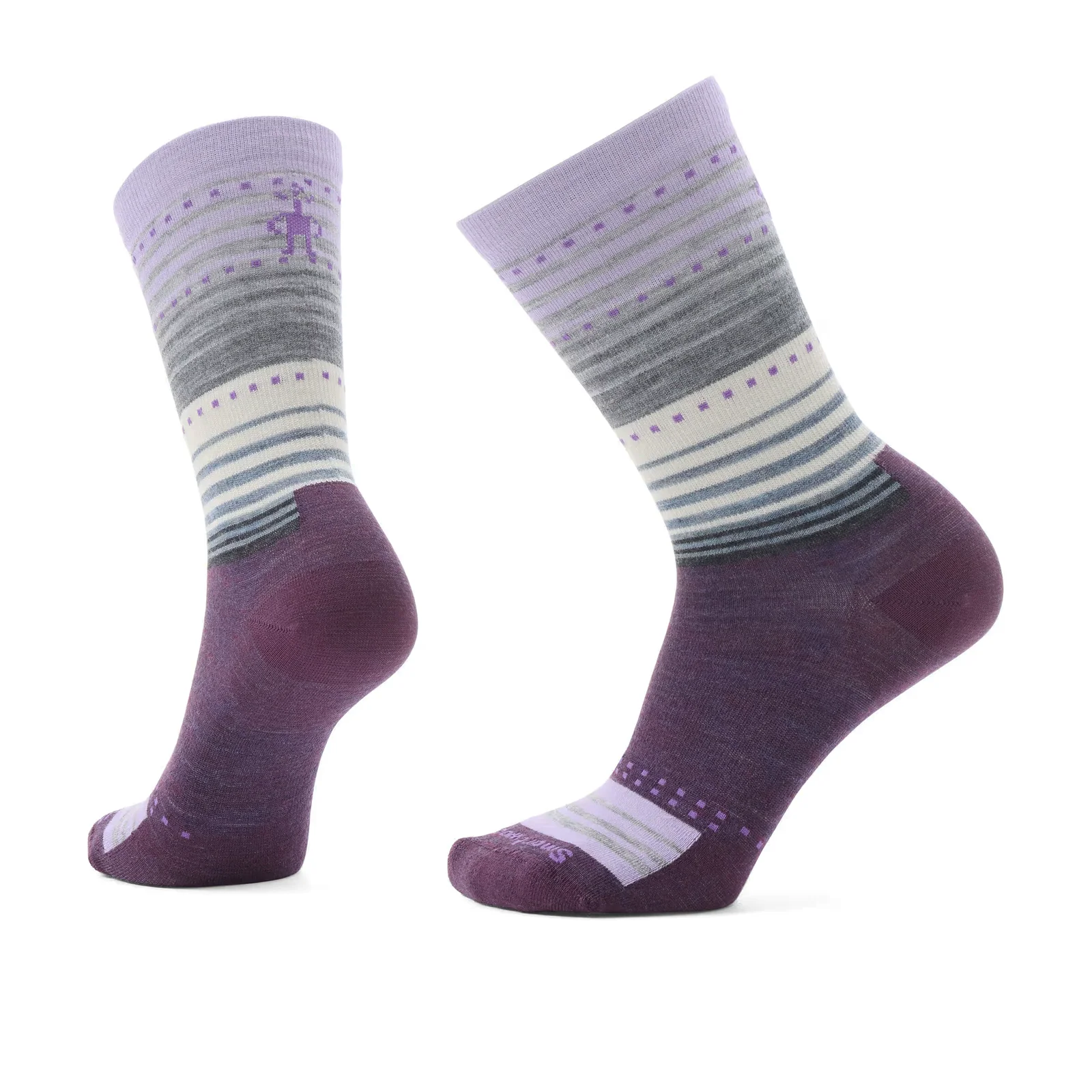 Smartwool Everyday Stitch Stripe Crew Sock (Unisex) - Fossil/Purple - Image 2