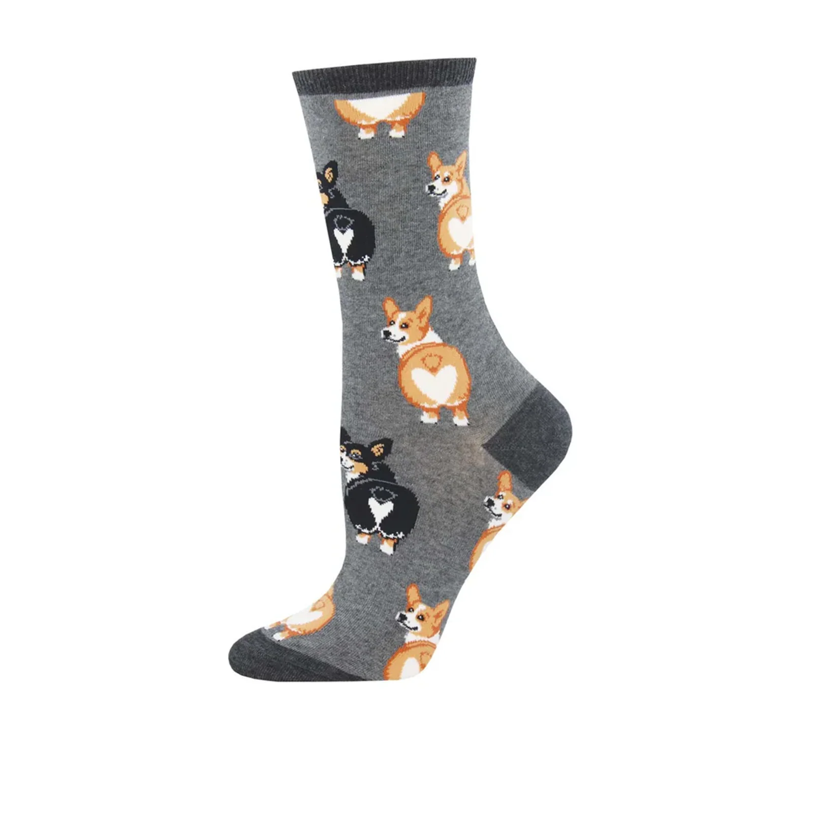 SockSmith Corgi Butt Crew Sock (Women) - Charcoal Heather - Image 2