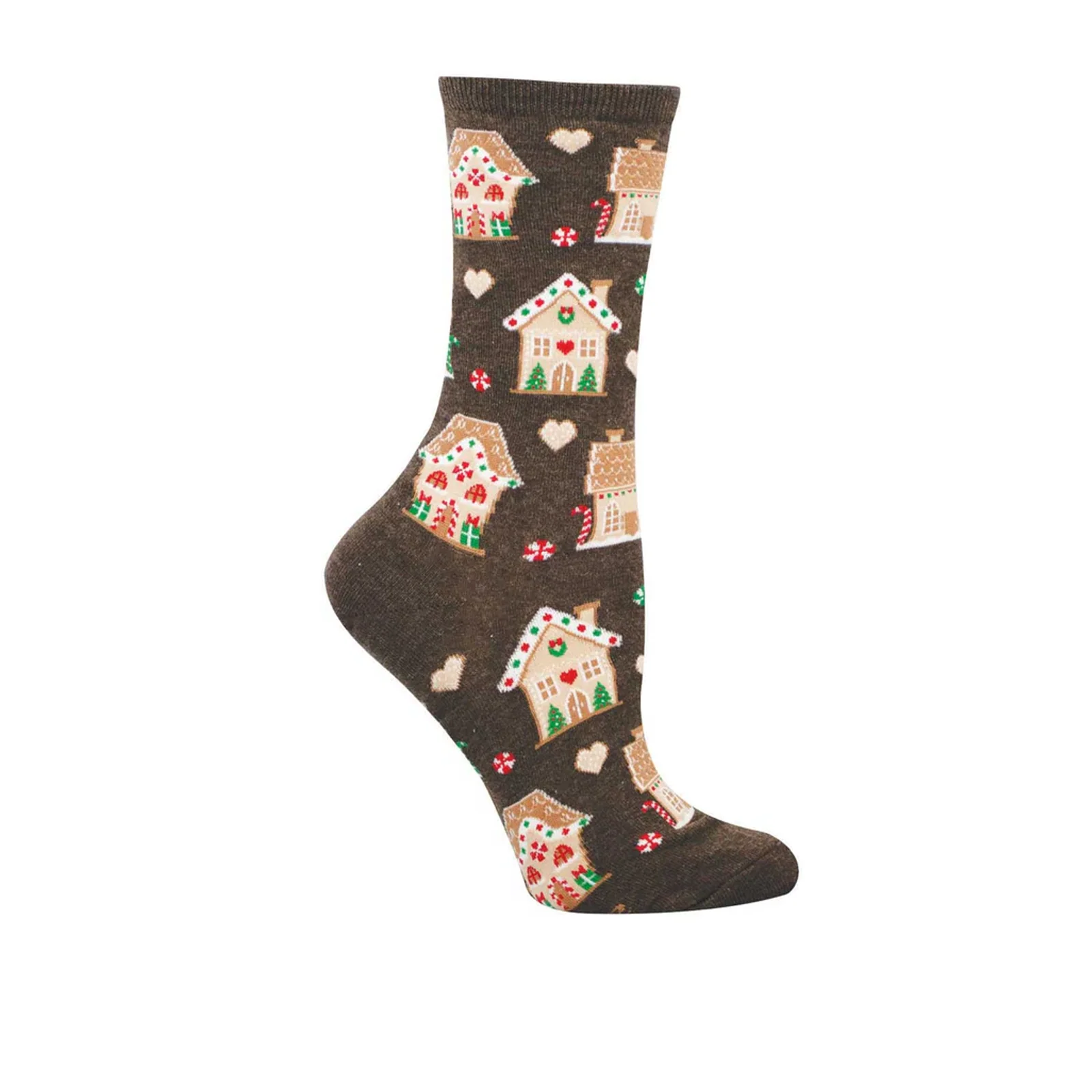 SockSmith Gingerbread Houses Crew Sock (Women) - Brown Heather