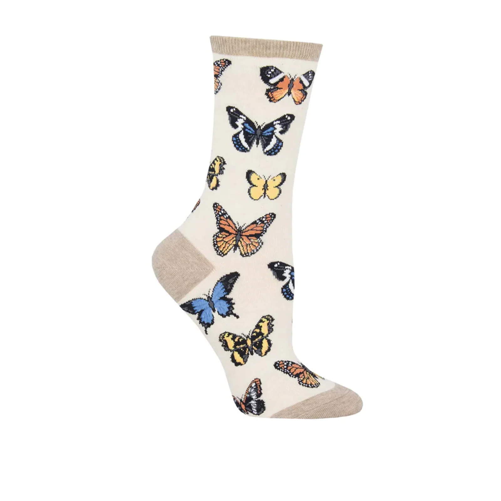 SockSmith Majestic Butterflies Crew Sock (Women) - Ivory Heather