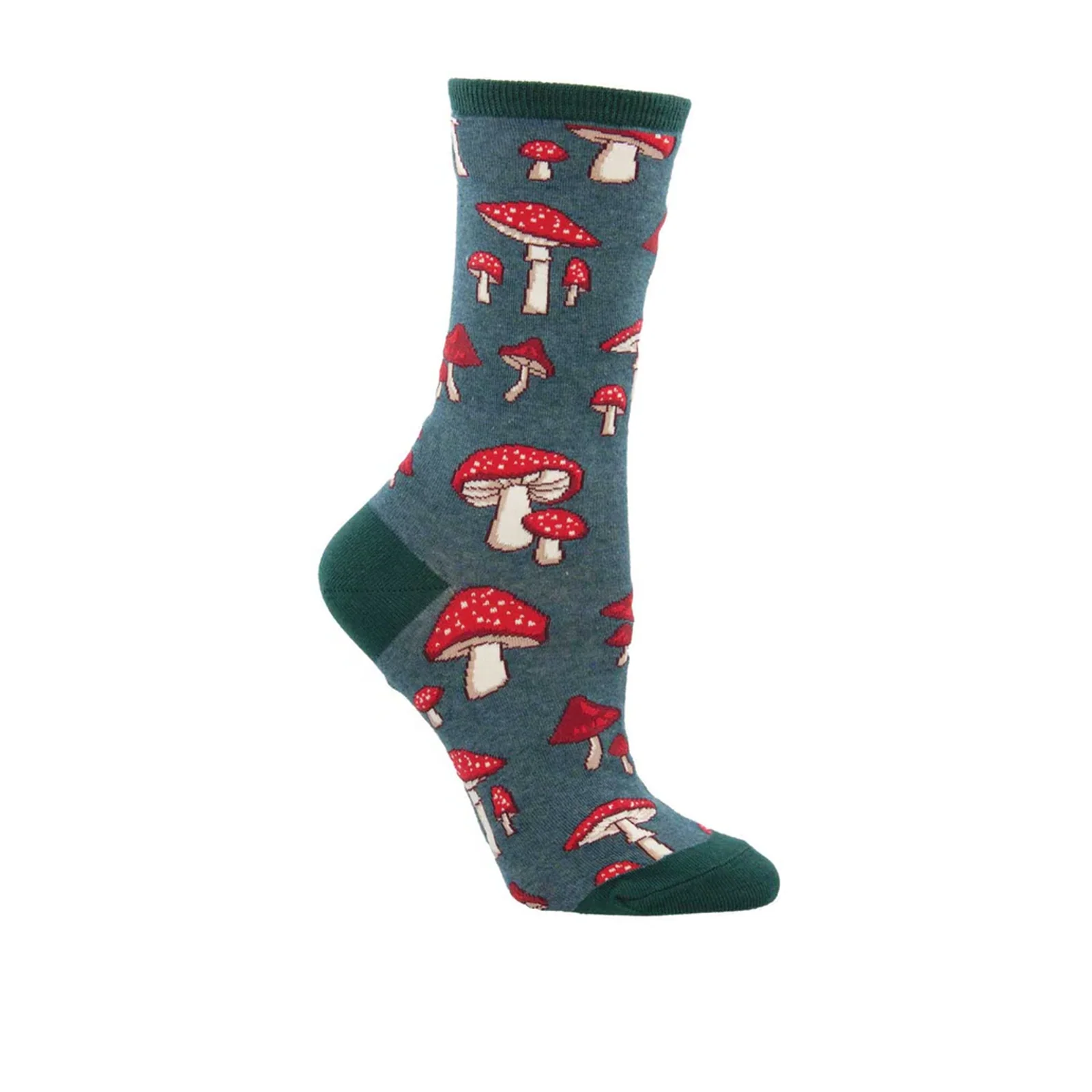 SockSmith Pretty Fly For A Fungi Crew Sock (Women) - Green Heather