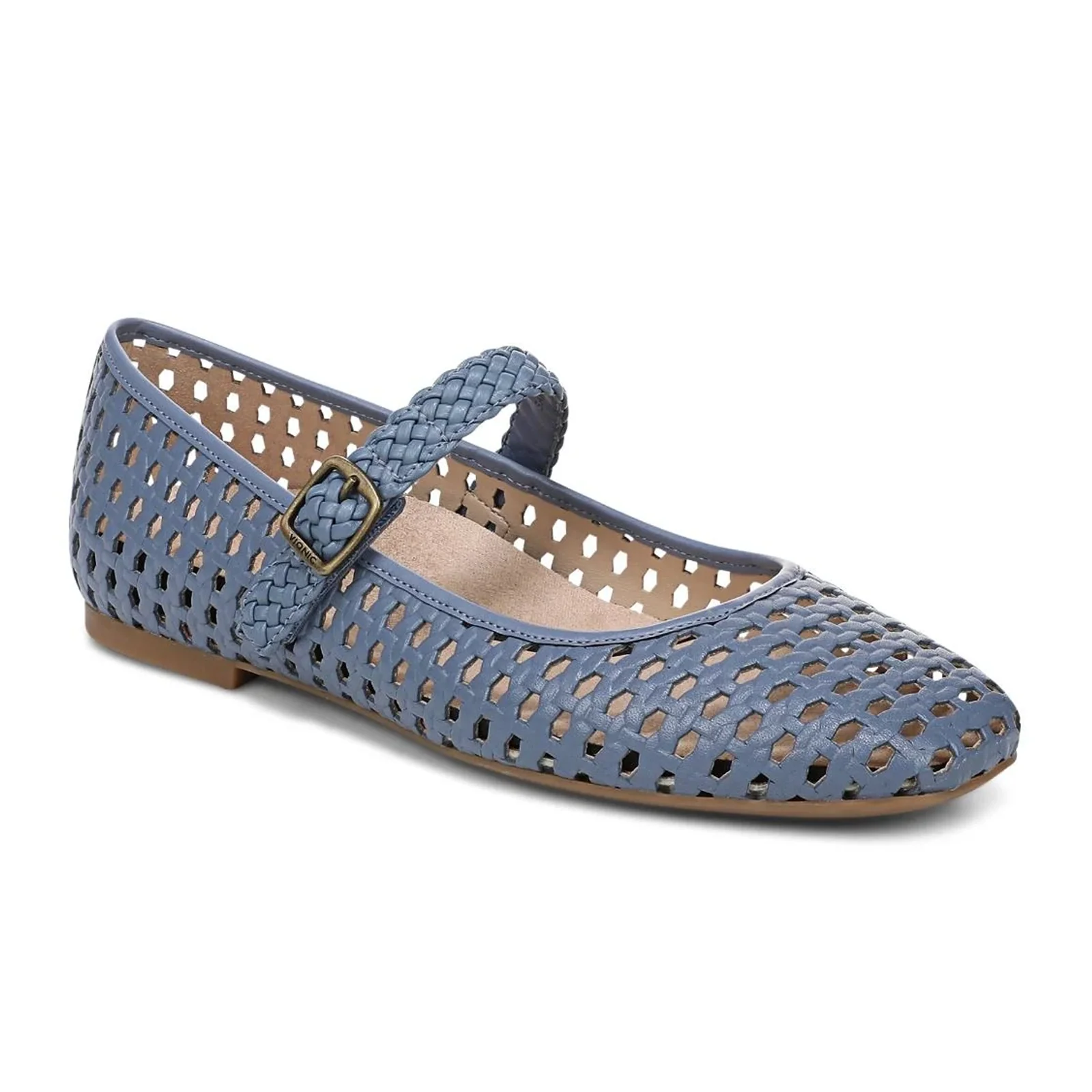 Vionic Alameda Woven Mary Jane Flat (Women) - Pacific Blue Leather