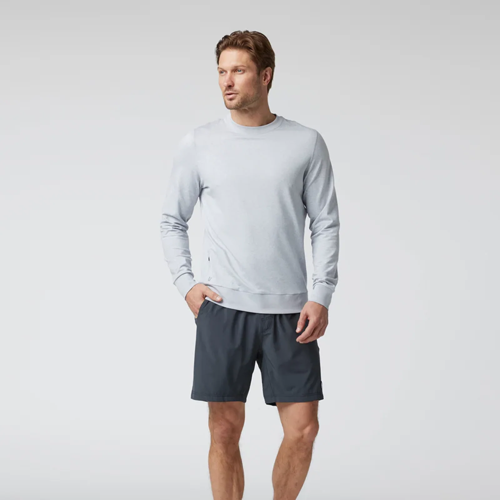 Vuori Ponto Performance Long Sleeve Crew (Men) - Platinum Heather - Image 4