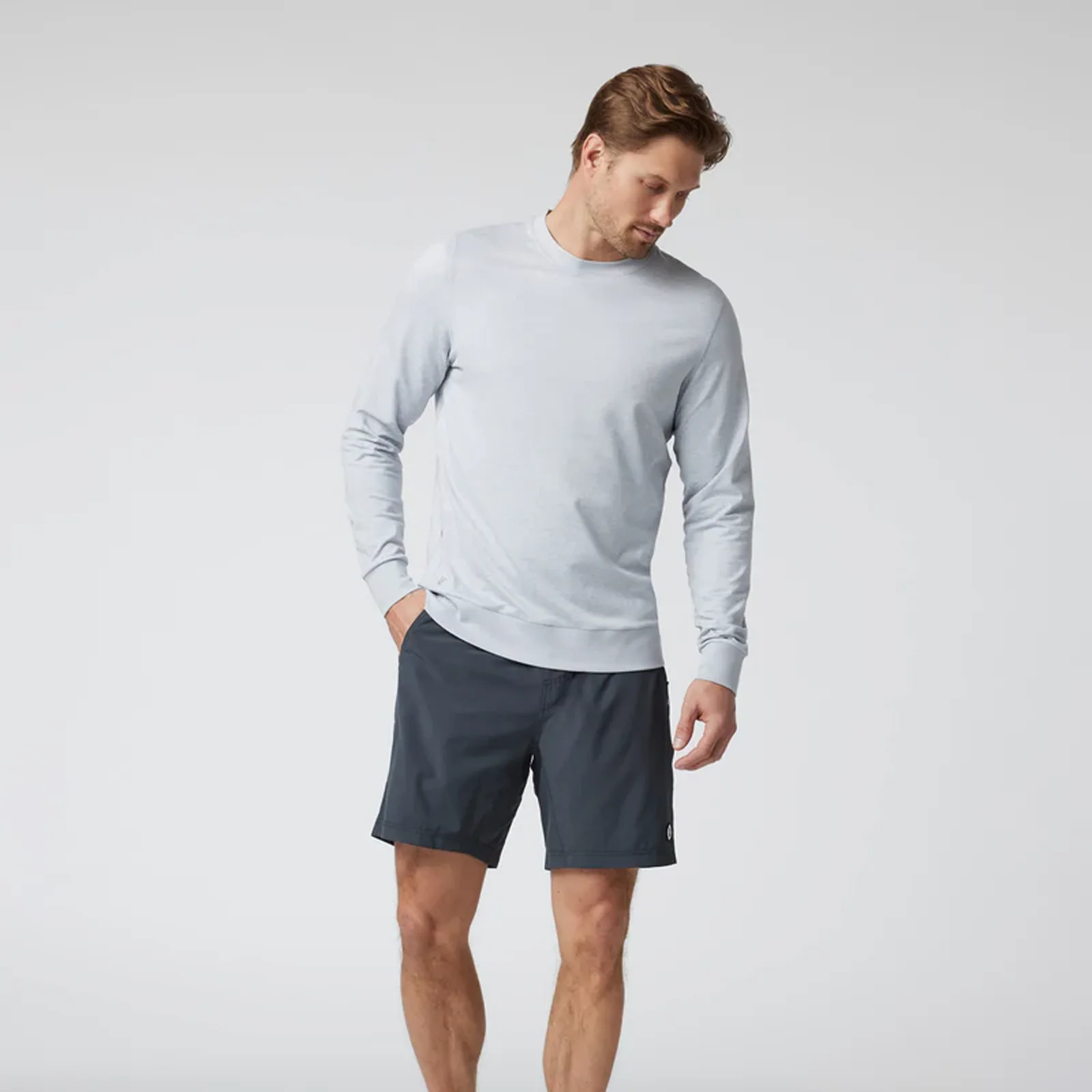 Vuori Ponto Performance Long Sleeve Crew (Men) - Platinum Heather - Image 5